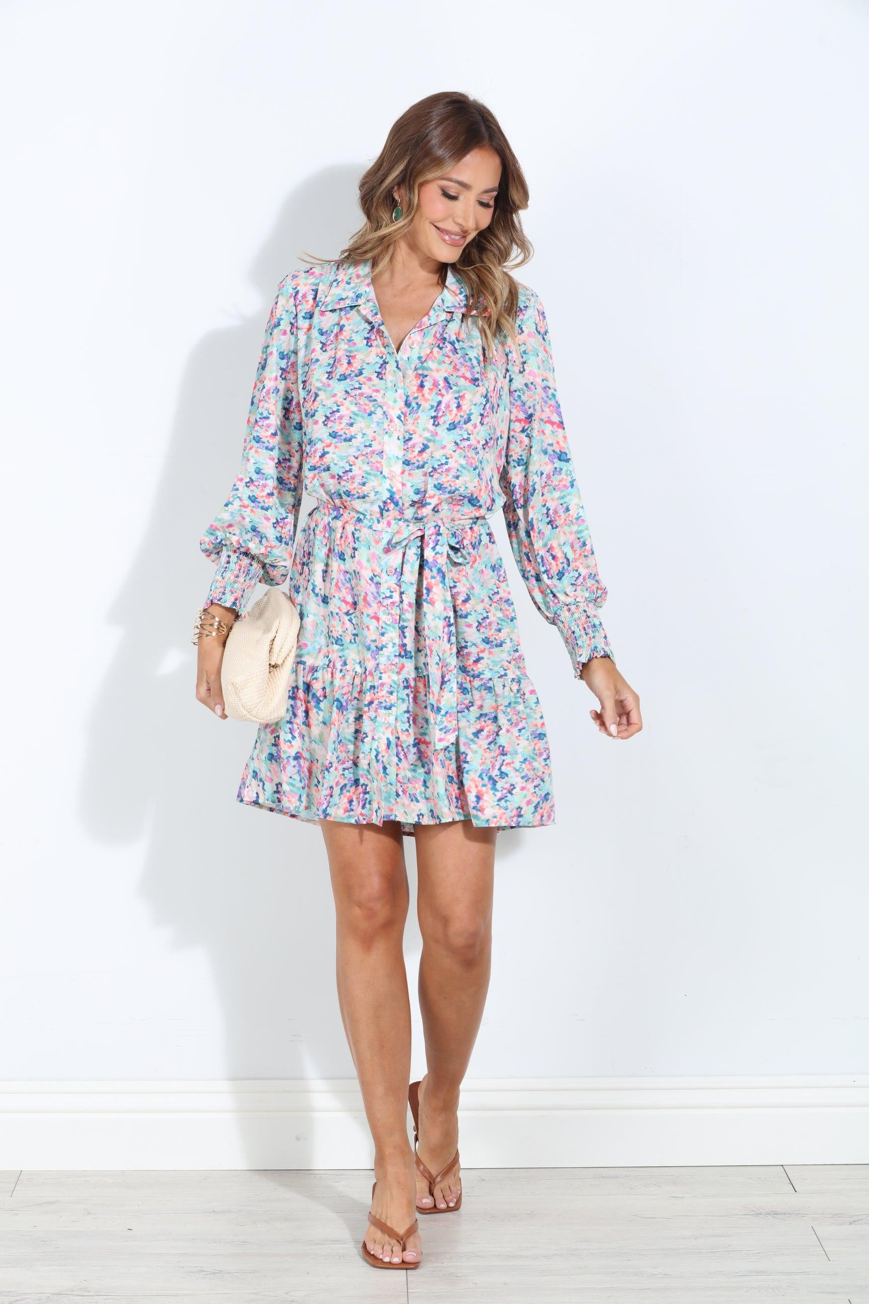 Nadi Ruffle Shirt Dress with Belt-FINAL SALE