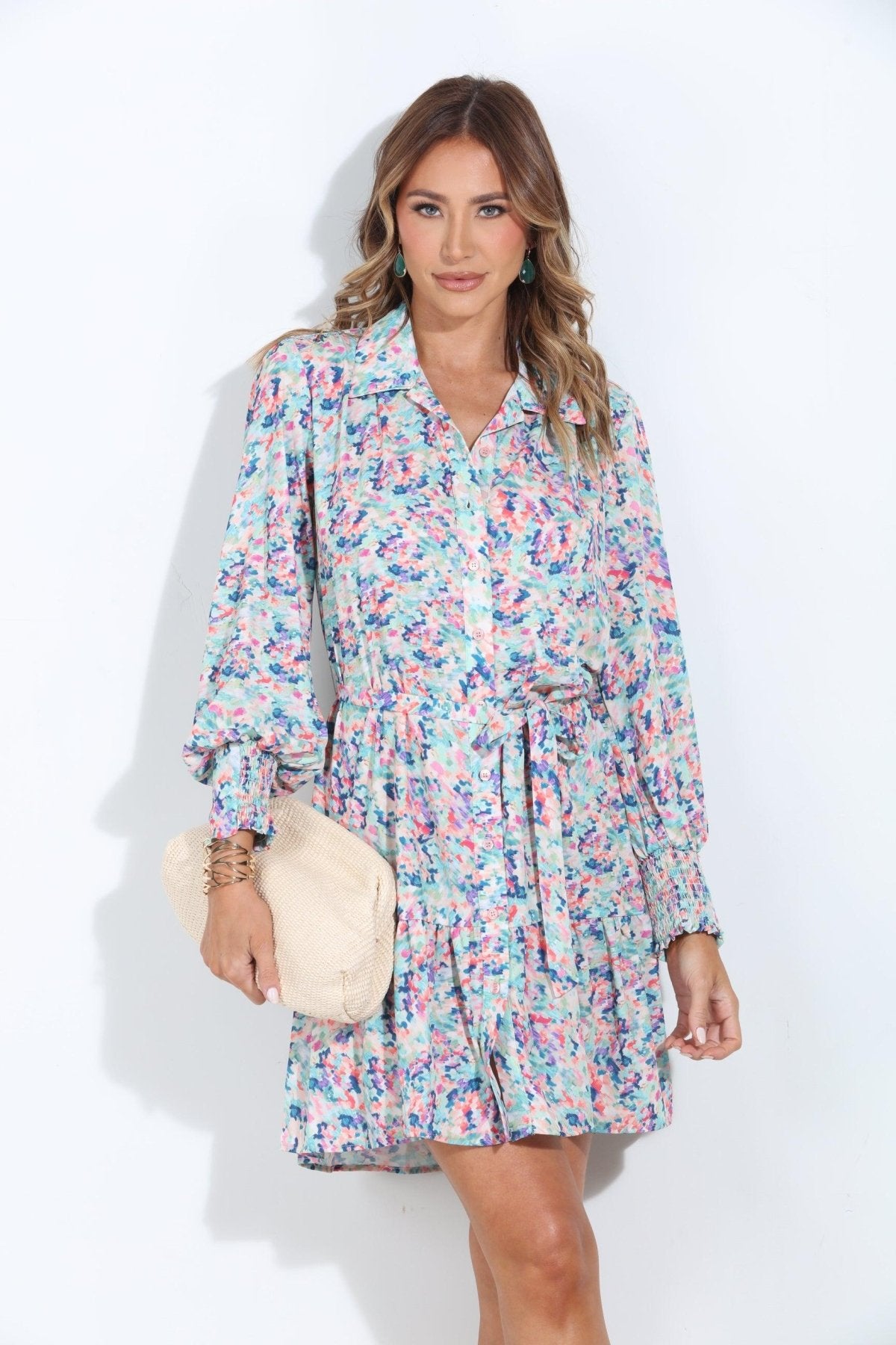 Nadi Ruffle Shirt Dress with Belt-FINAL SALE