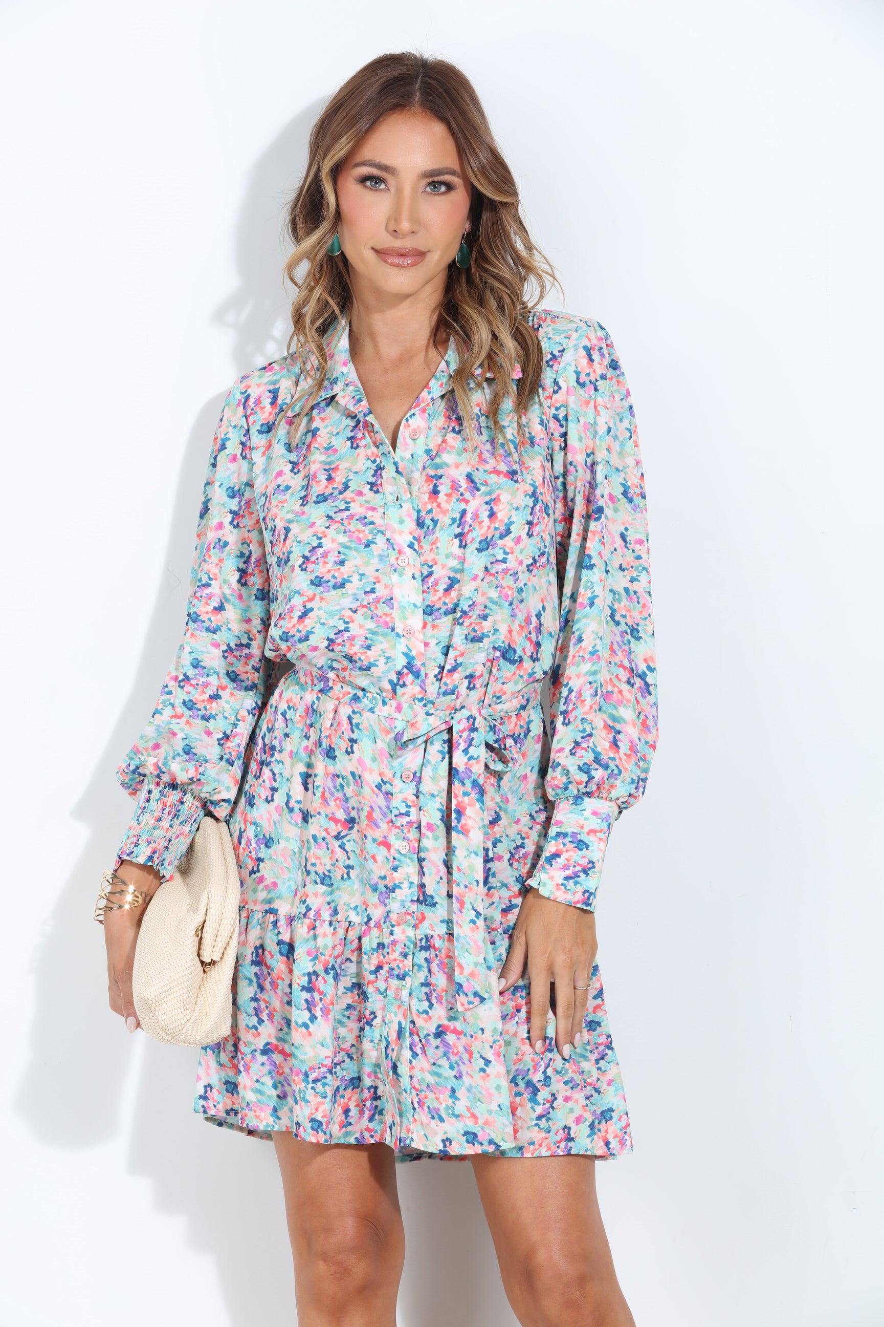 Nadi Ruffle Shirt Dress with Belt-FINAL SALE