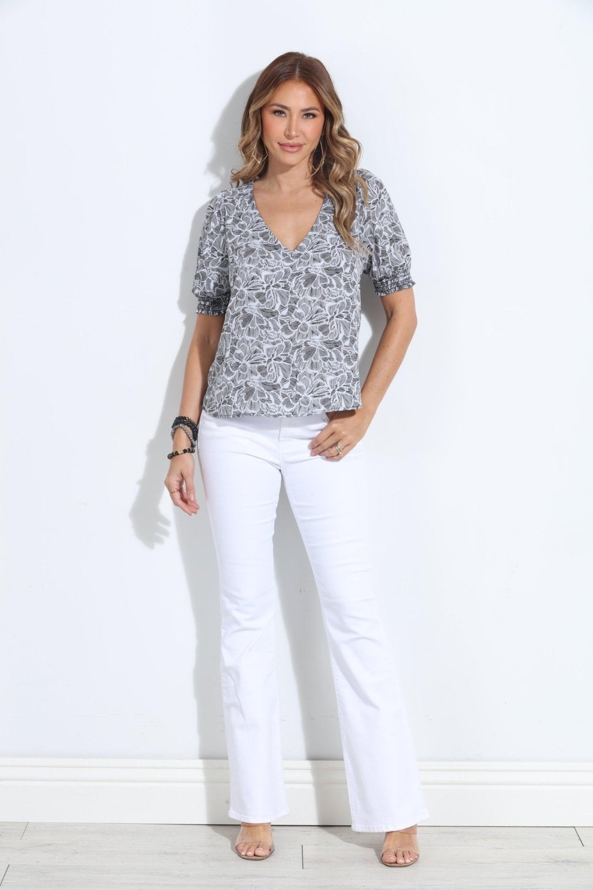 Sarah Woven Puff Sleeve Tee-FINAL SALE
