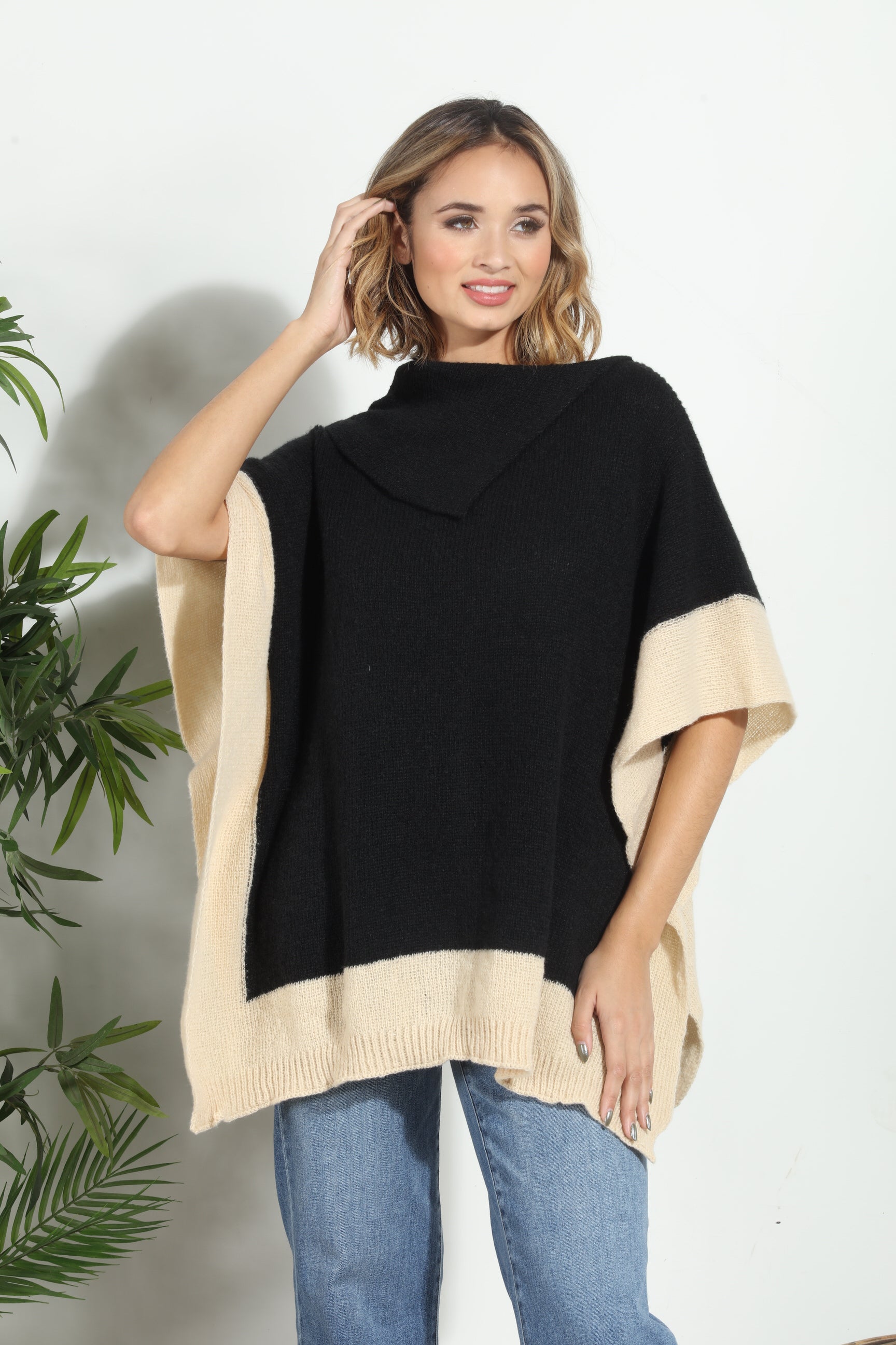 Black and Cream Throw on Poncho-FINAL SALE