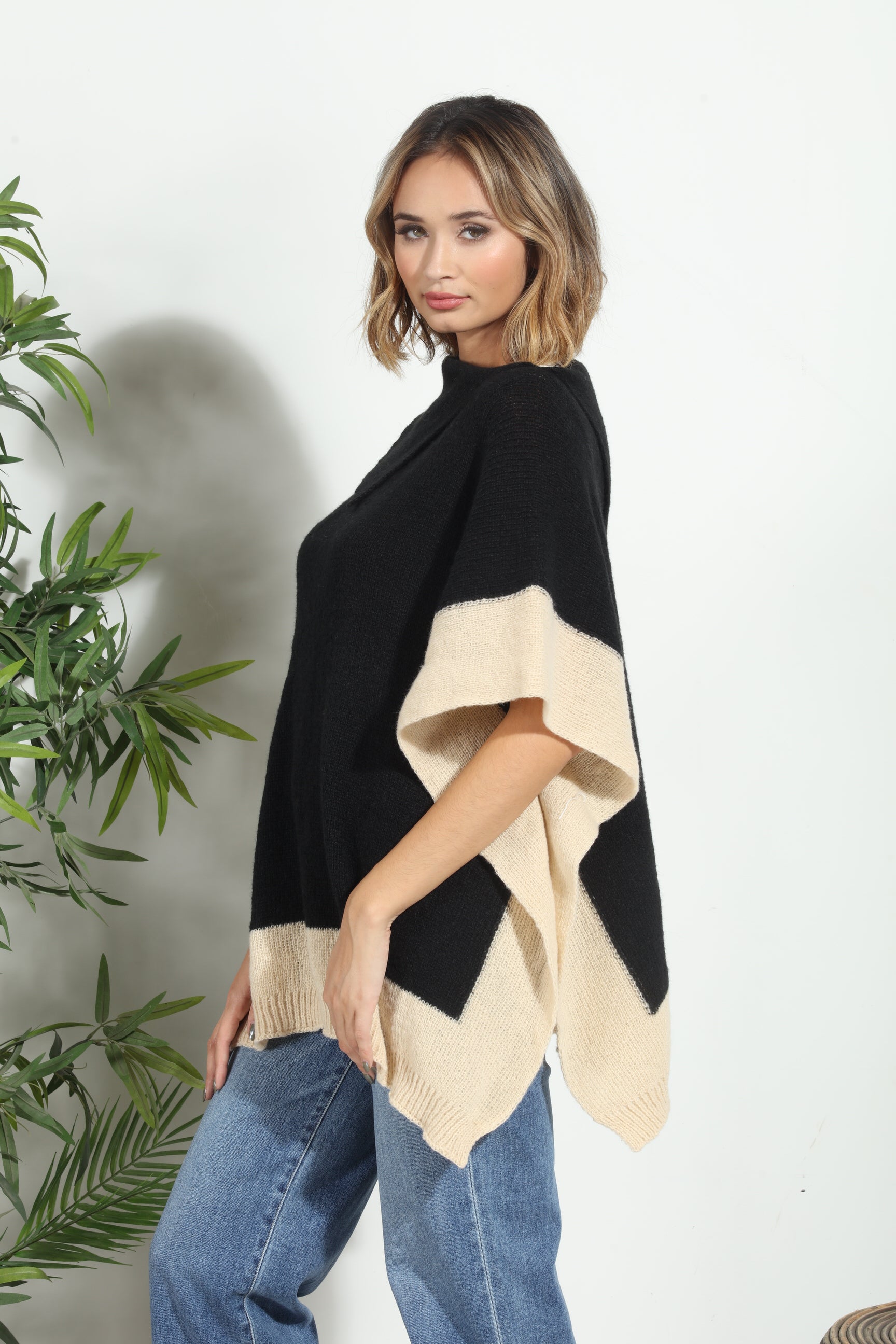 Black and Cream Throw on Poncho-FINAL SALE