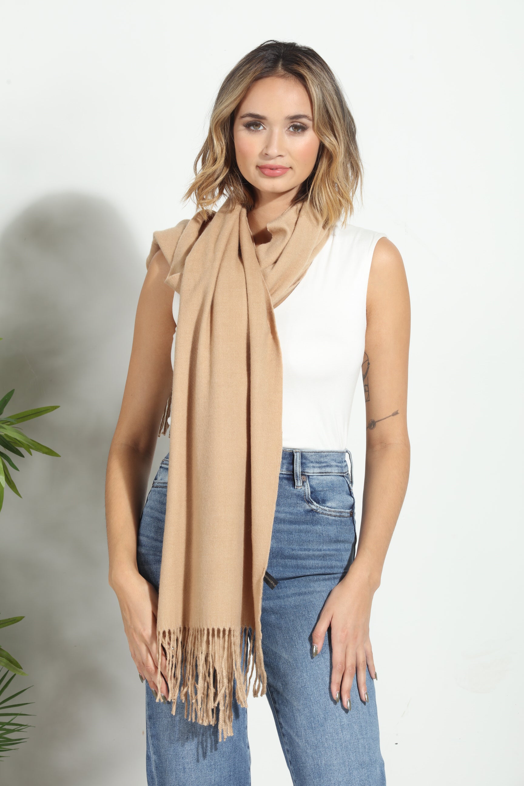 Beige Cozy Tassel Scarf-FINAL SALE