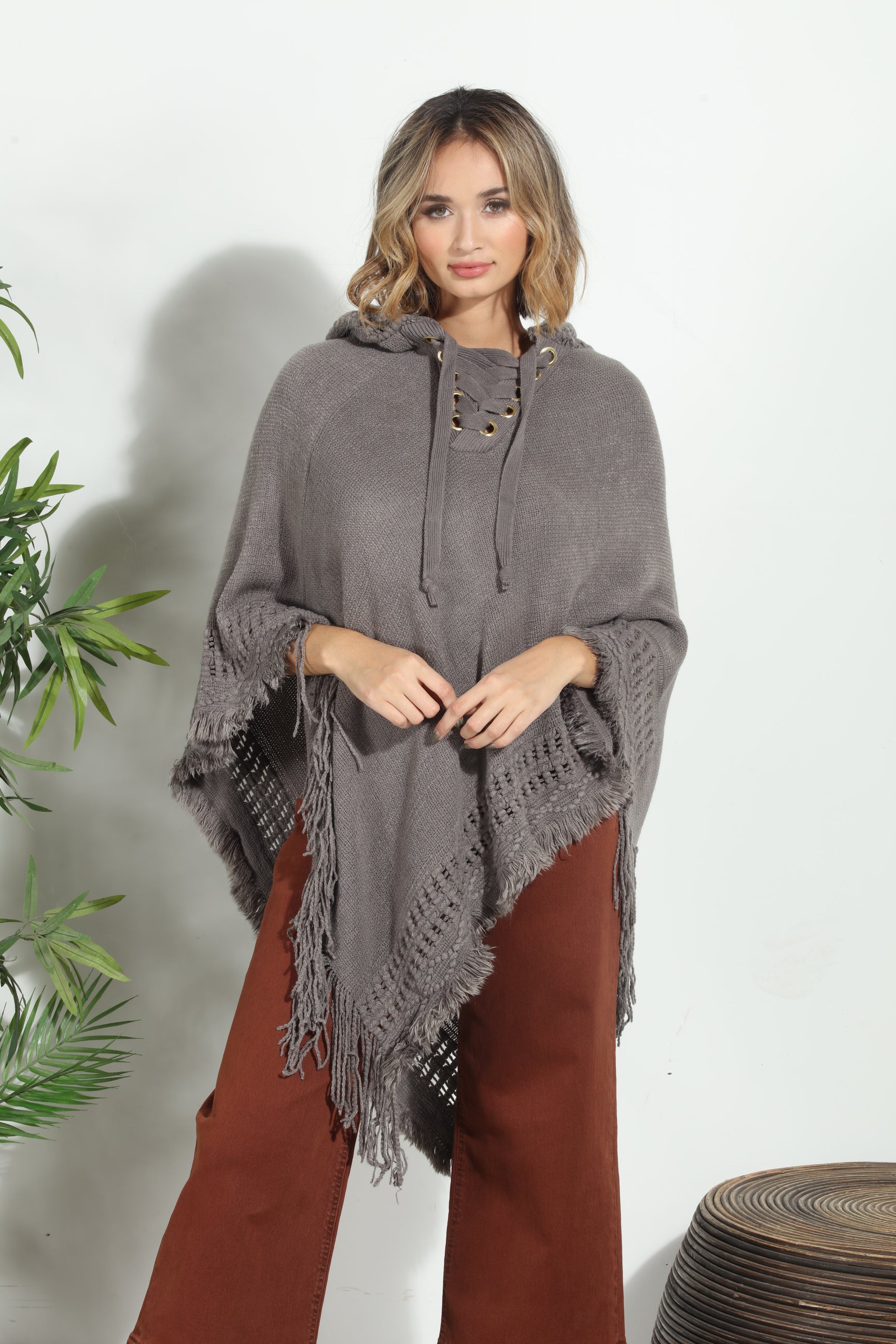 Grey Cozy Tassel Poncho-FINAL SALE