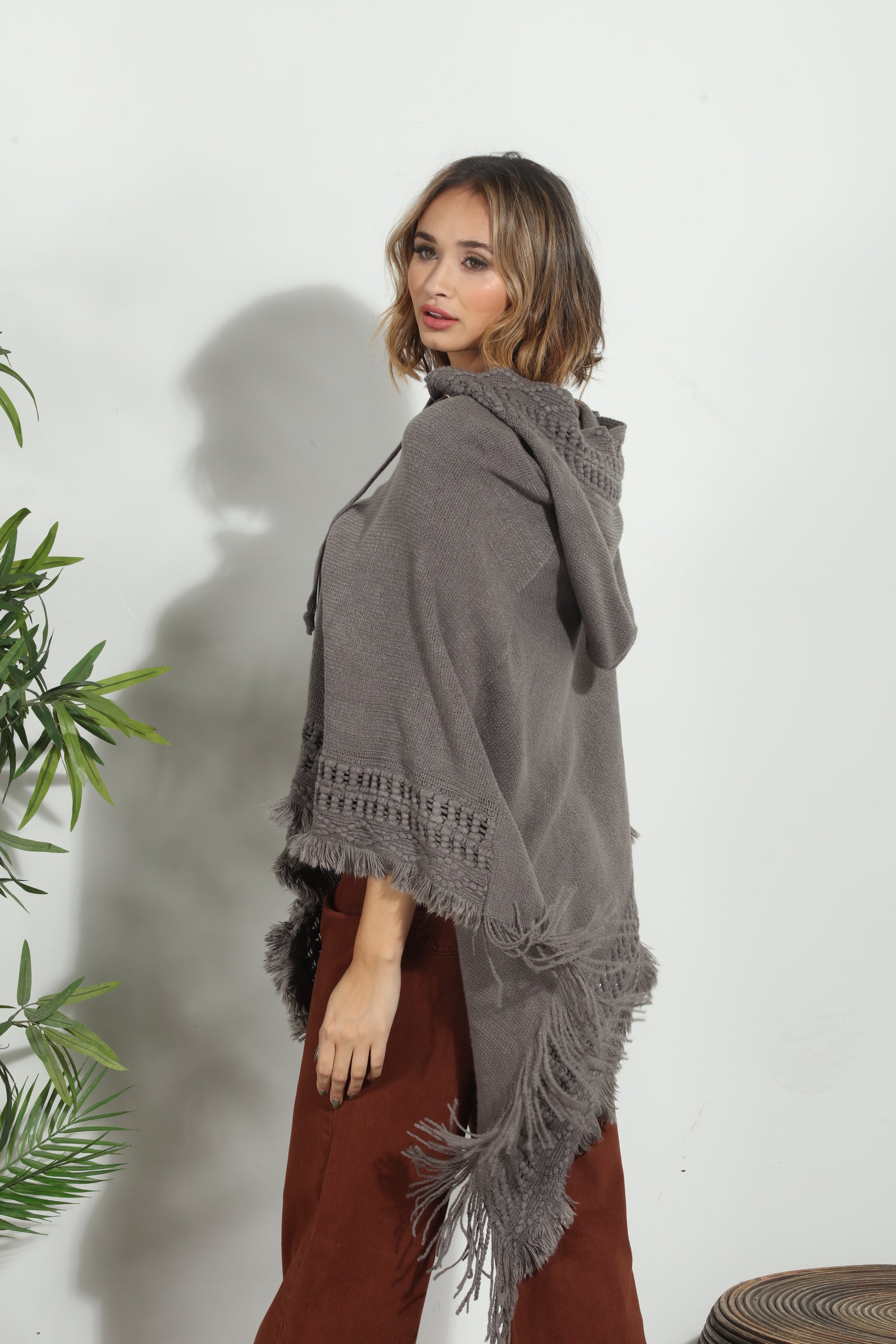 Grey Cozy Tassel Poncho-FINAL SALE