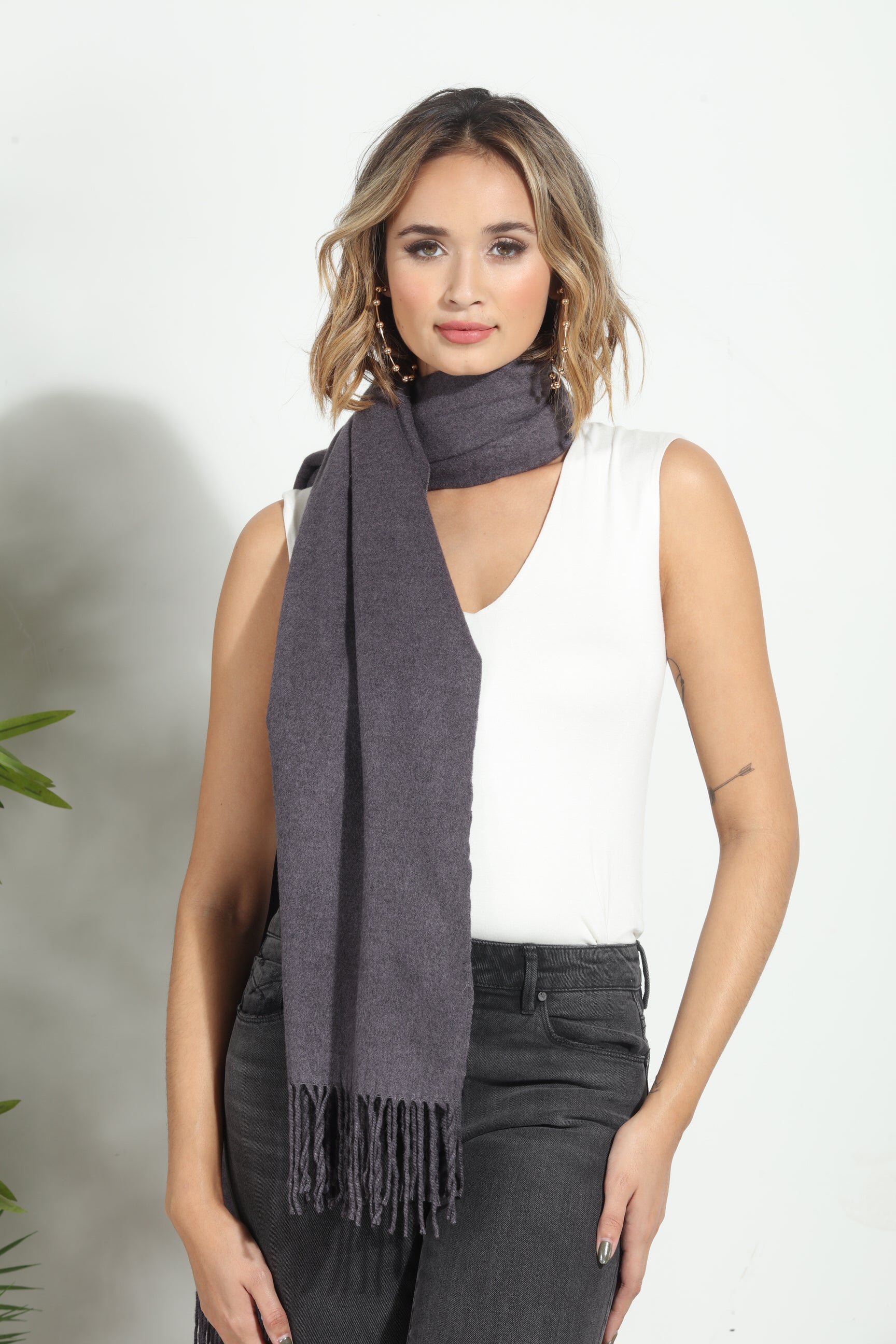 Dark Grey Cozy Tassel Scarf-FINAL SALE