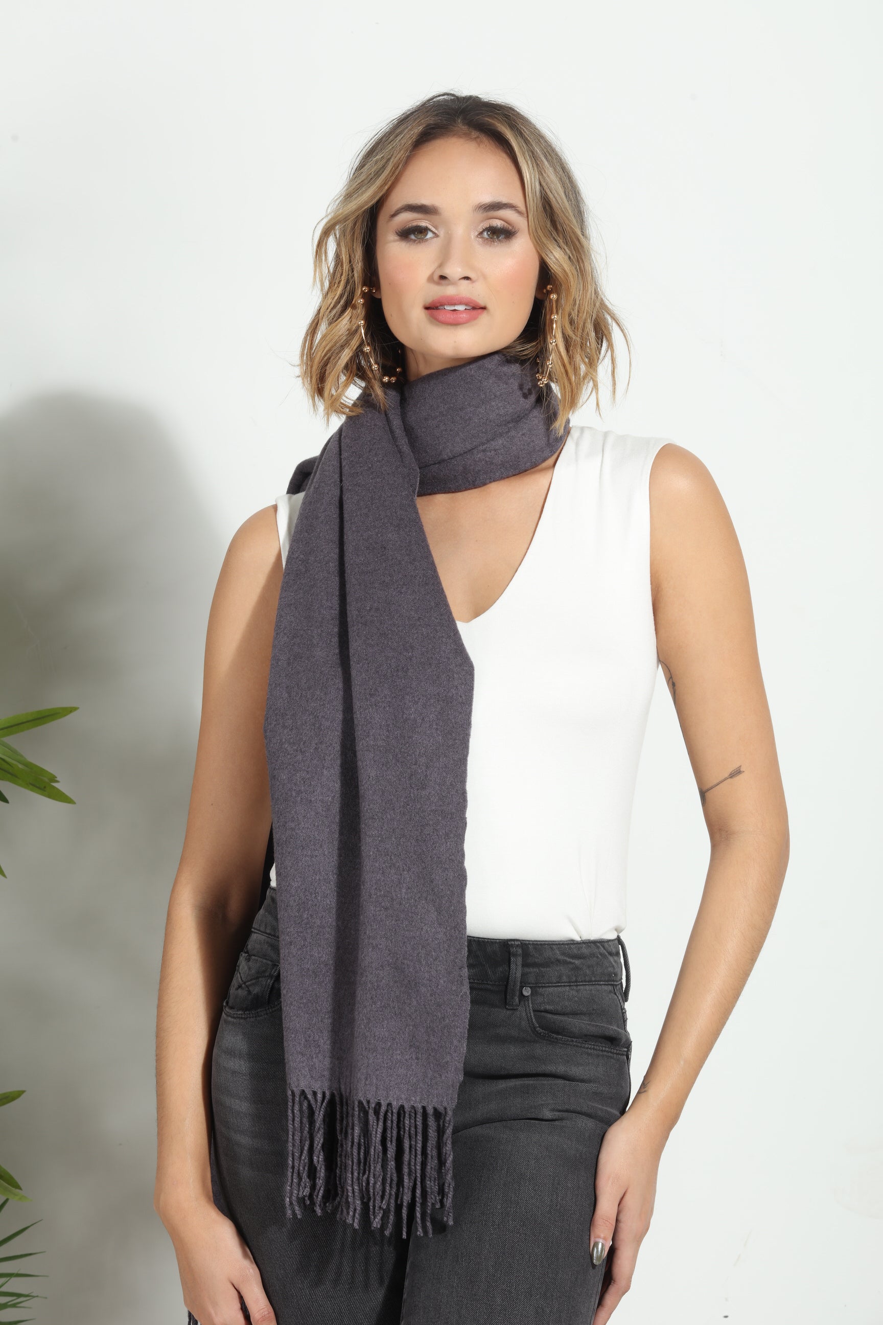 Dark Grey Cozy Tassel Scarf-FINAL SALE