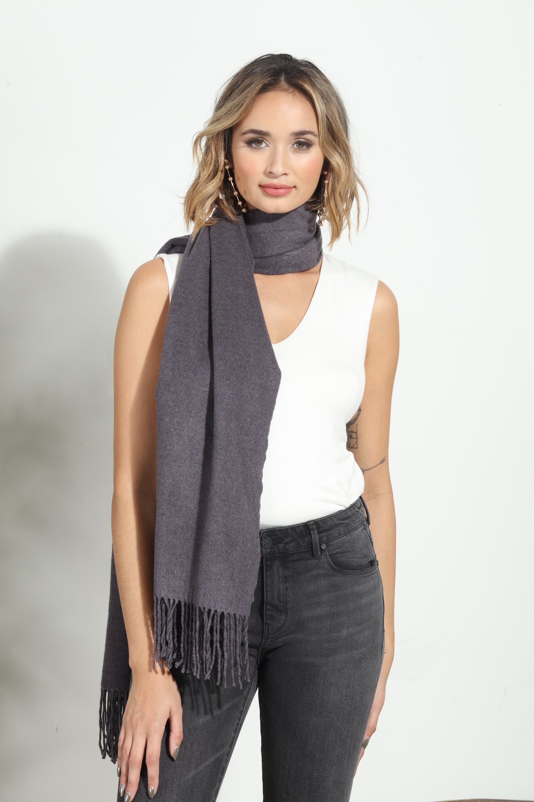 Dark Grey Cozy Tassel Scarf-FINAL SALE