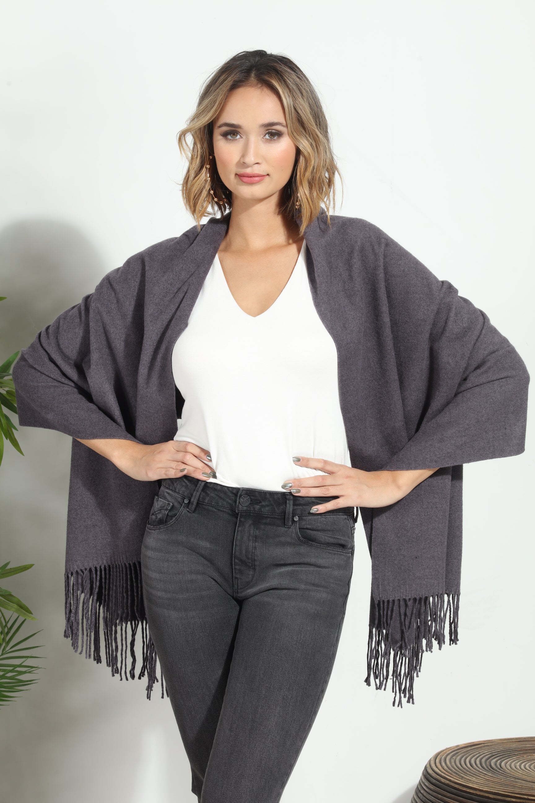 Dark Grey Cozy Tassel Scarf-FINAL SALE