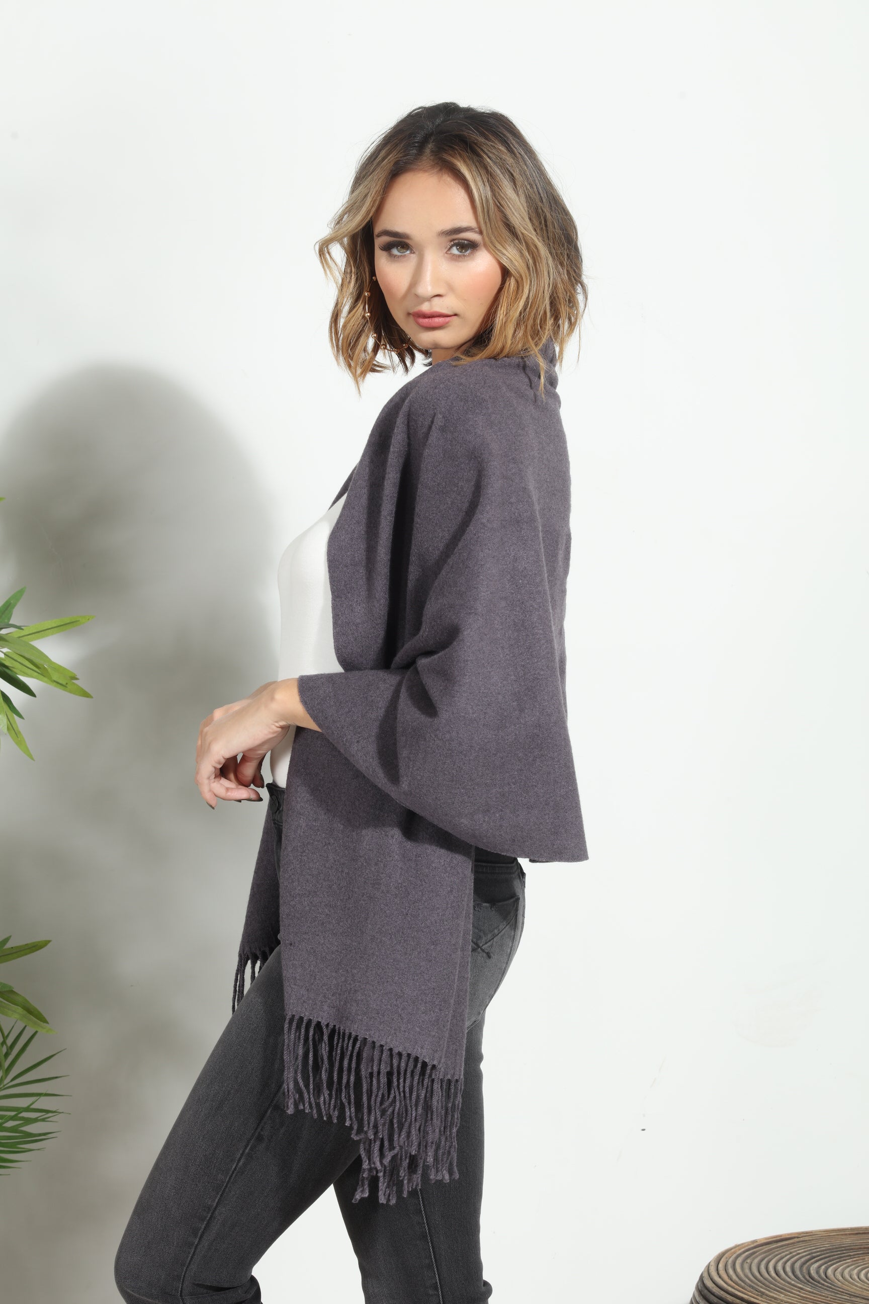 Dark Grey Cozy Tassel Scarf-FINAL SALE