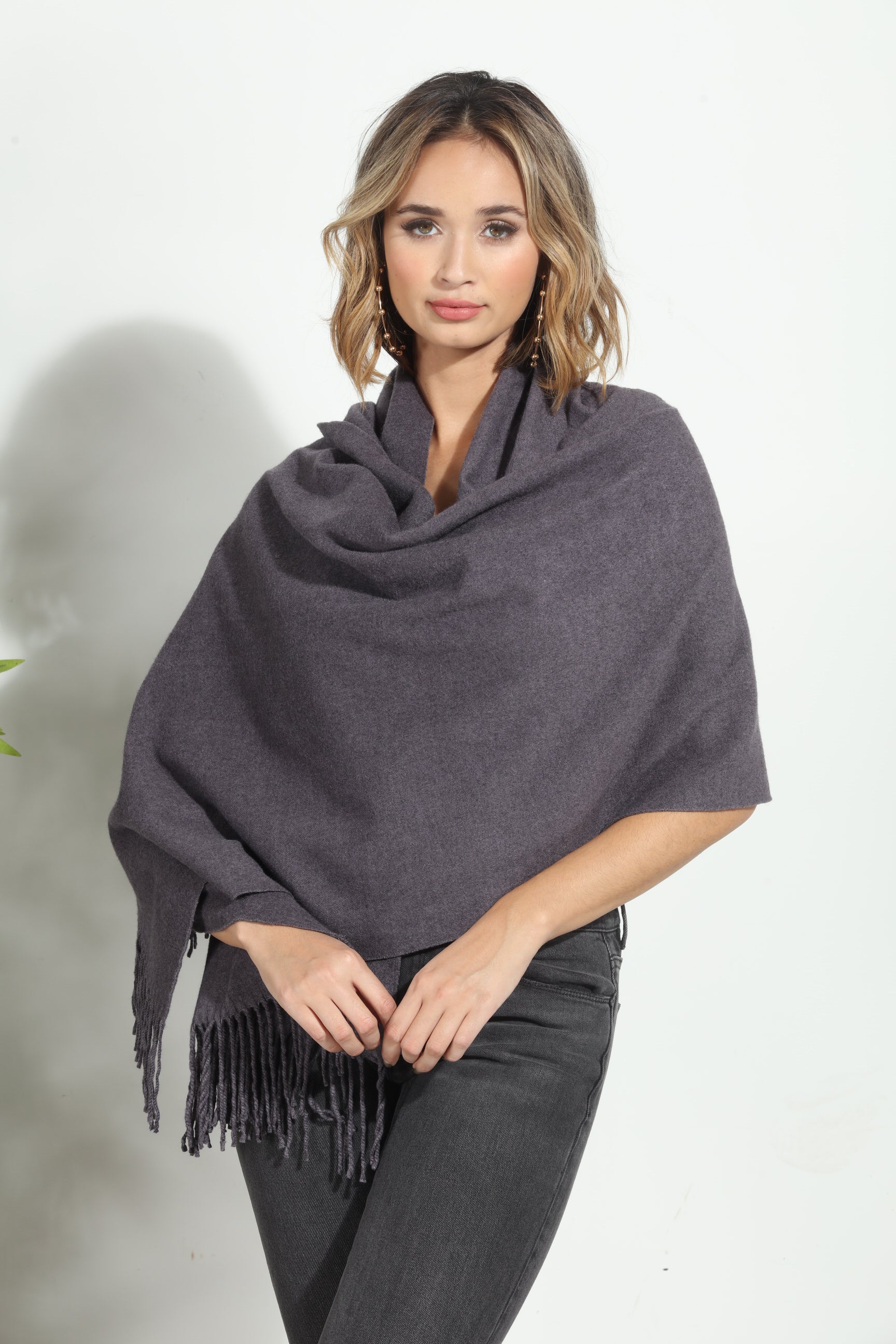 Dark Grey Cozy Tassel Scarf-FINAL SALE