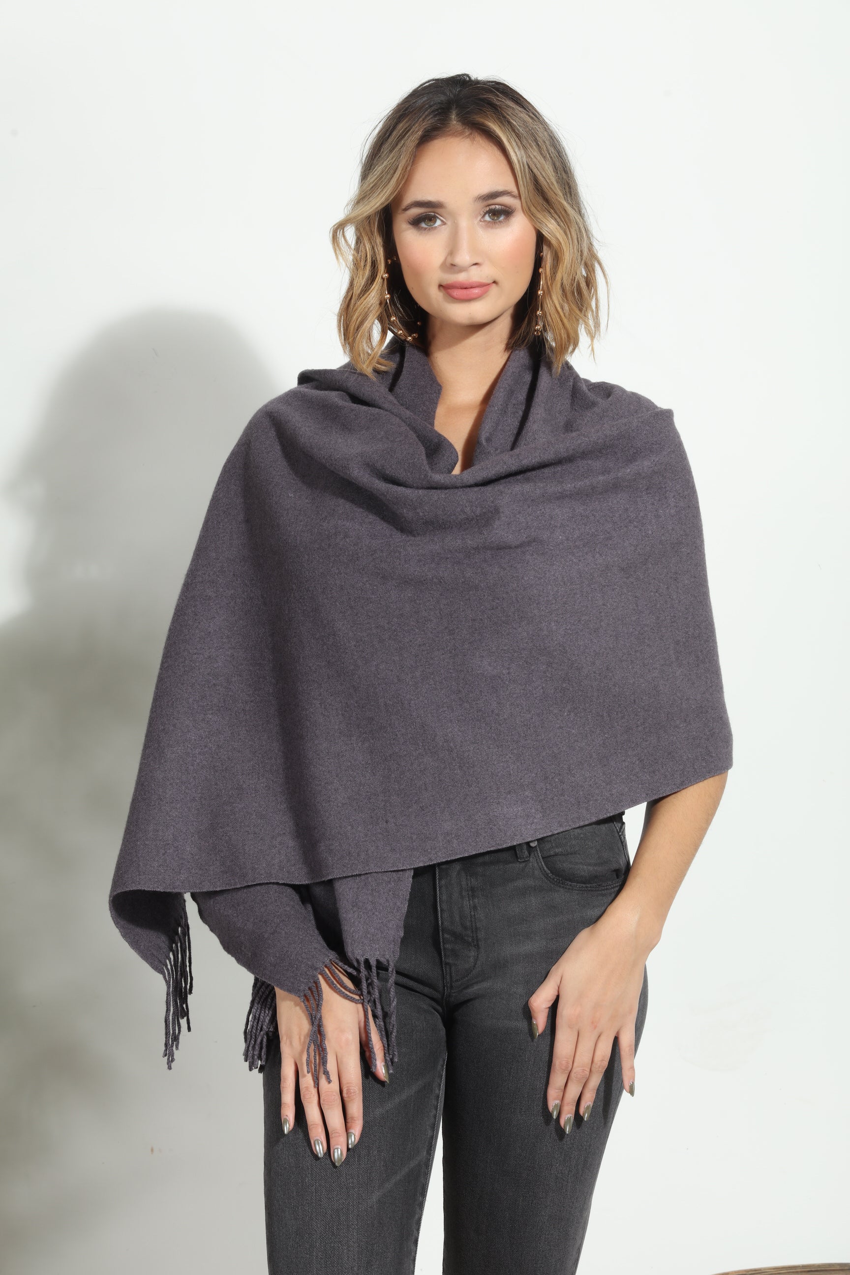 Dark Grey Cozy Tassel Scarf-FINAL SALE