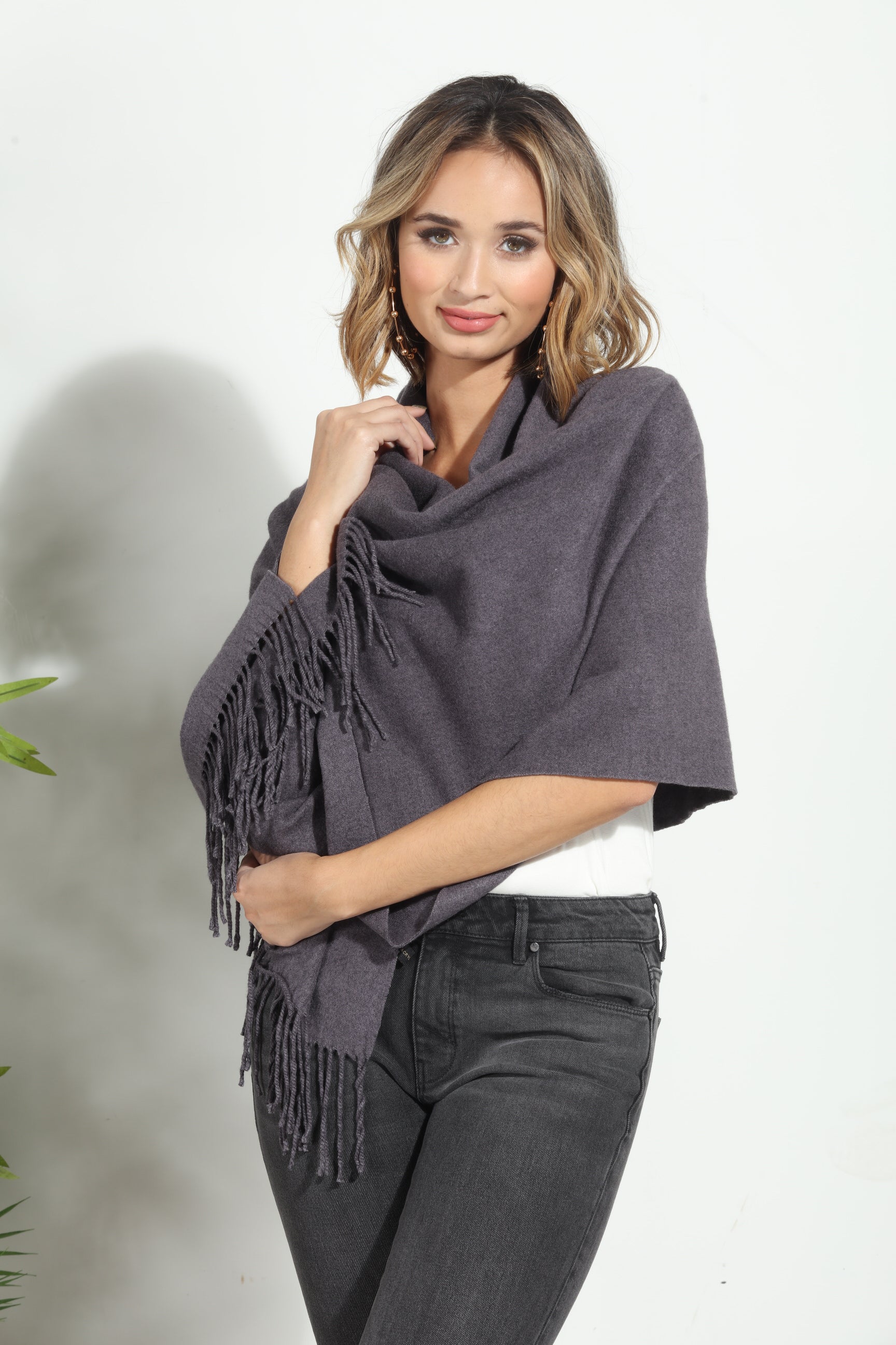 Dark Grey Cozy Tassel Scarf-FINAL SALE