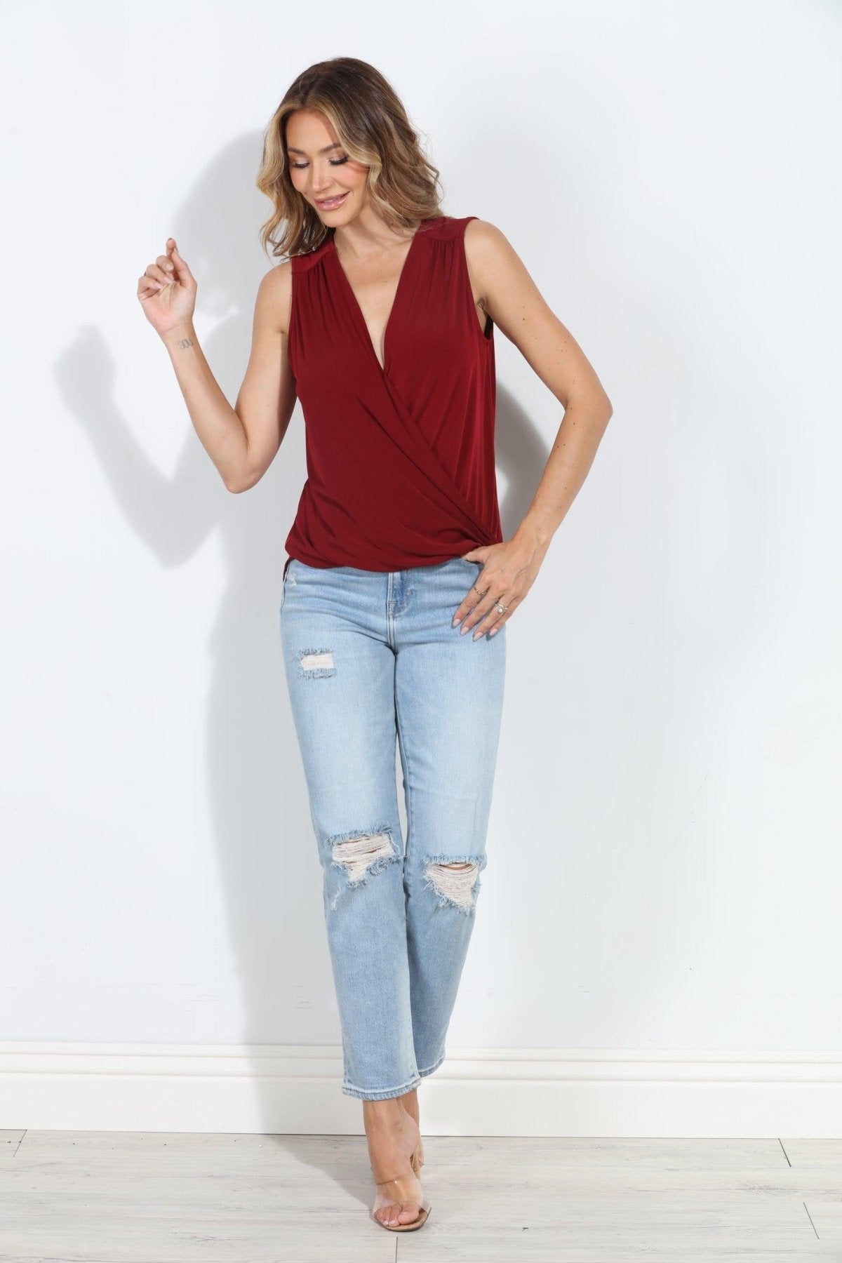 Burgundy ITY Surplice Top - BEST SELLER