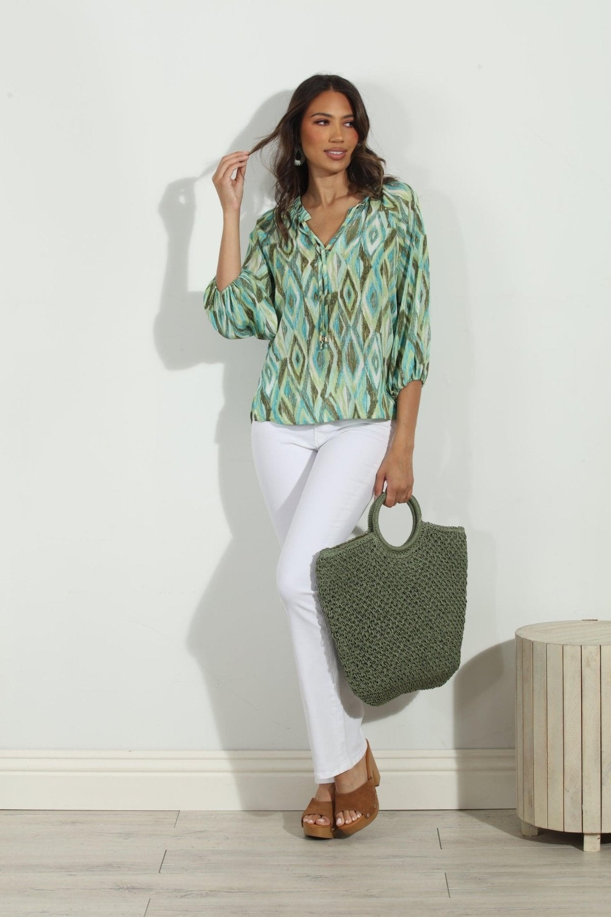 Tiki Split-Neck Blouse-FINAL SALE