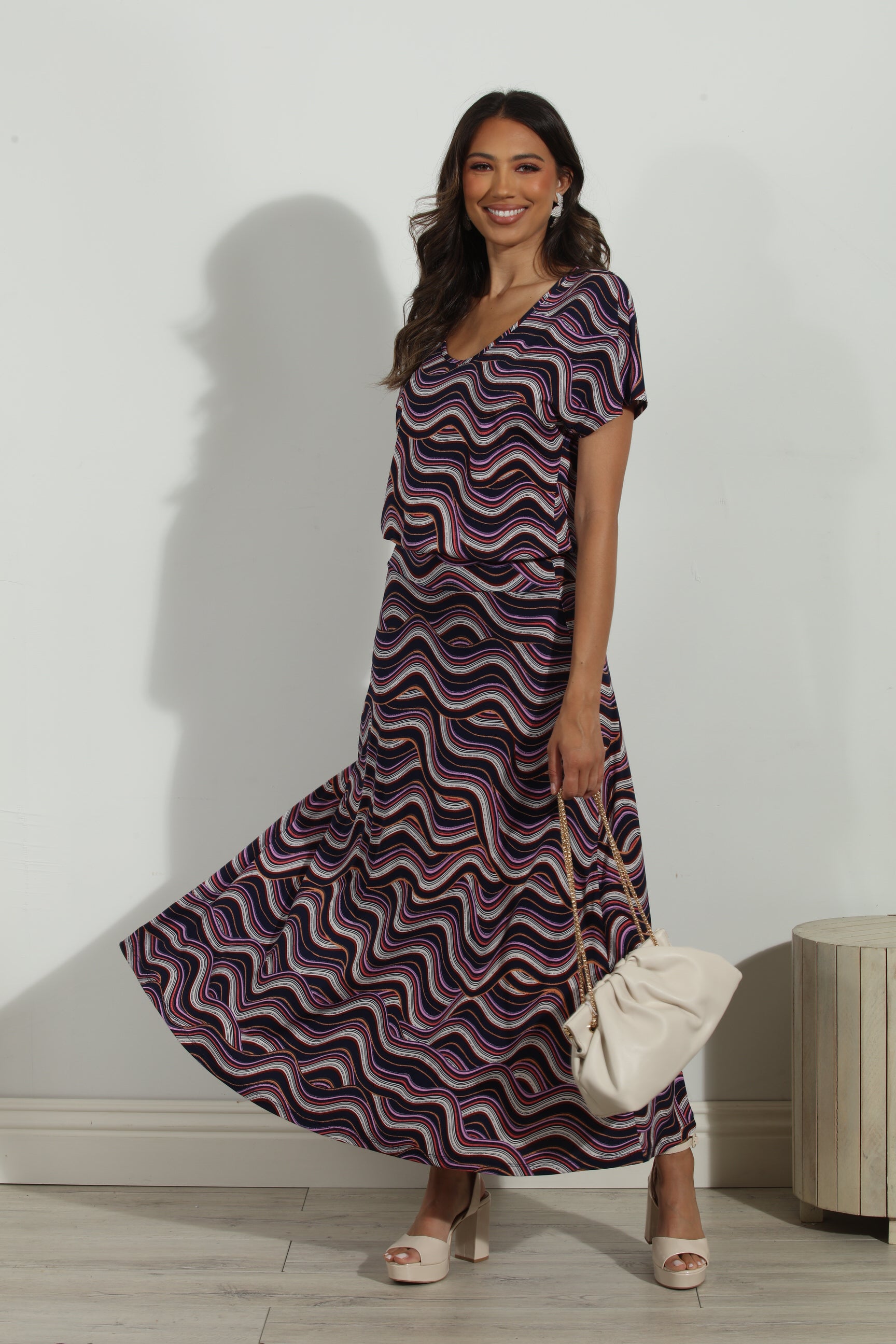 Leanna Short Sleeve Drop Waist Maxi Dress