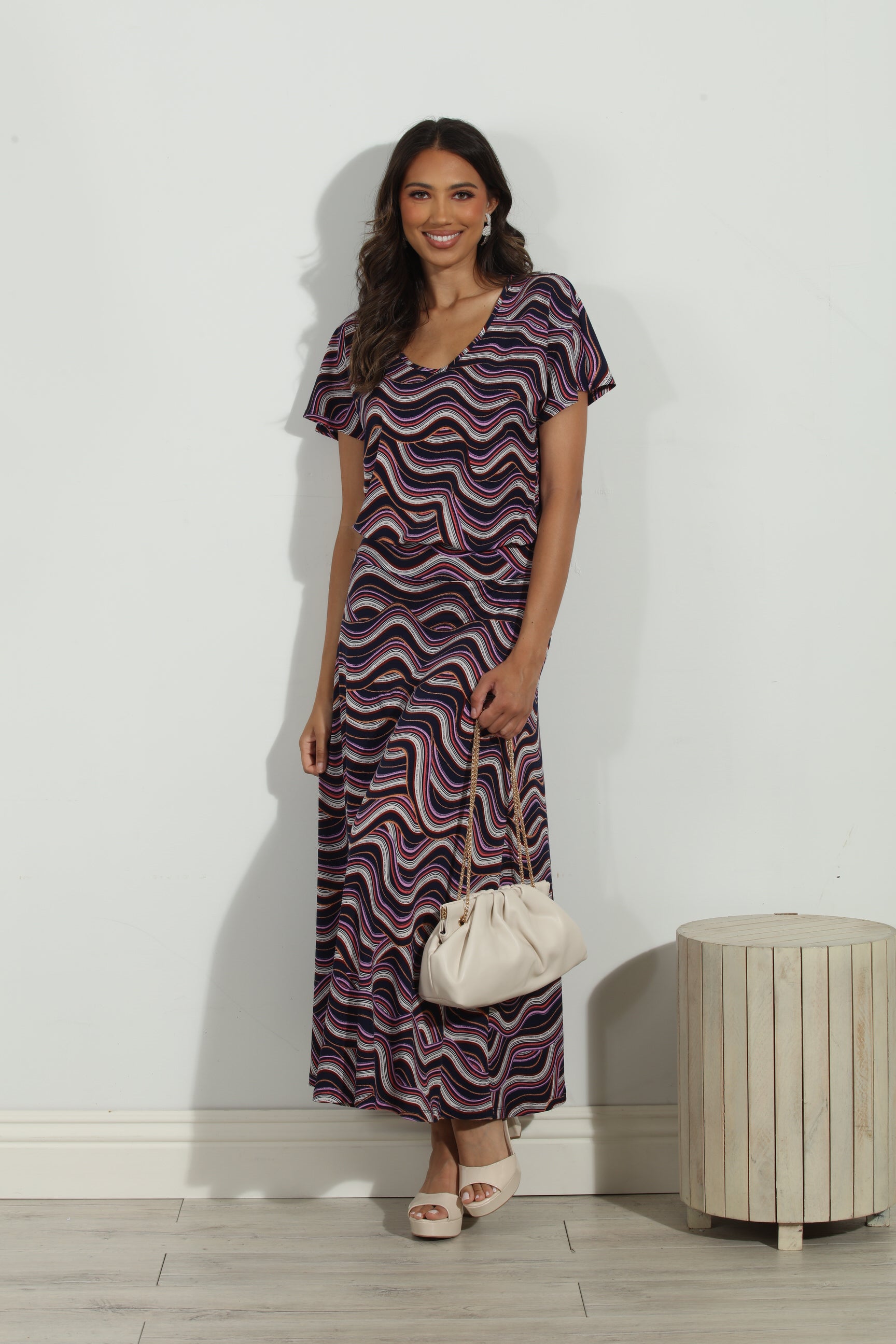 Leanna Short Sleeve Drop Waist Maxi Dress