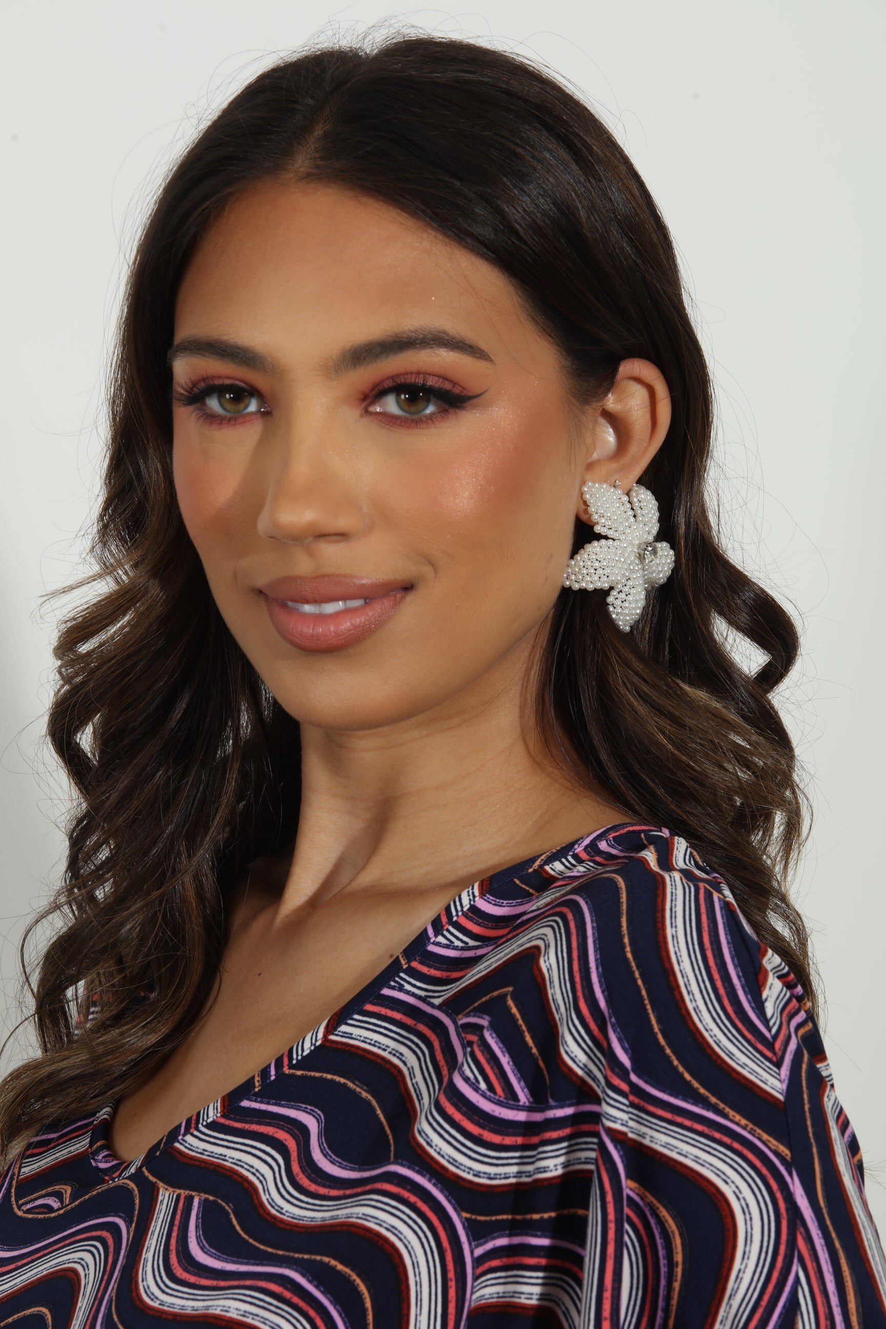 Ivory Beaded Flower Statement Earrings