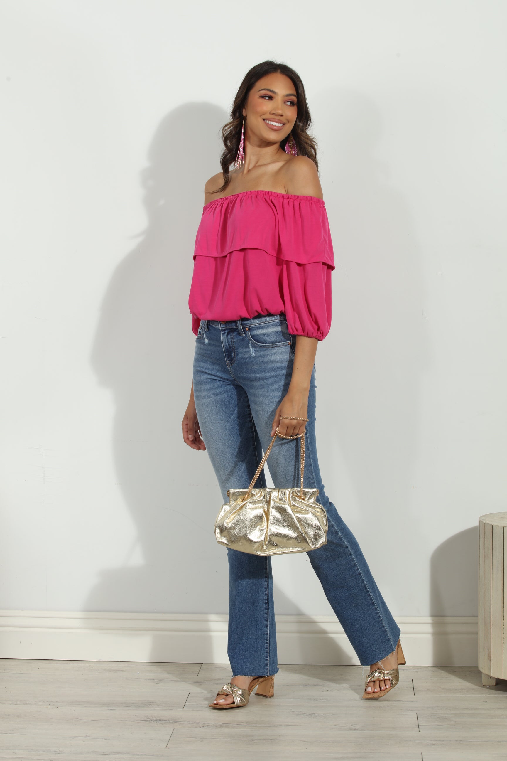 Magenta Cupro OTS Ruffle Top