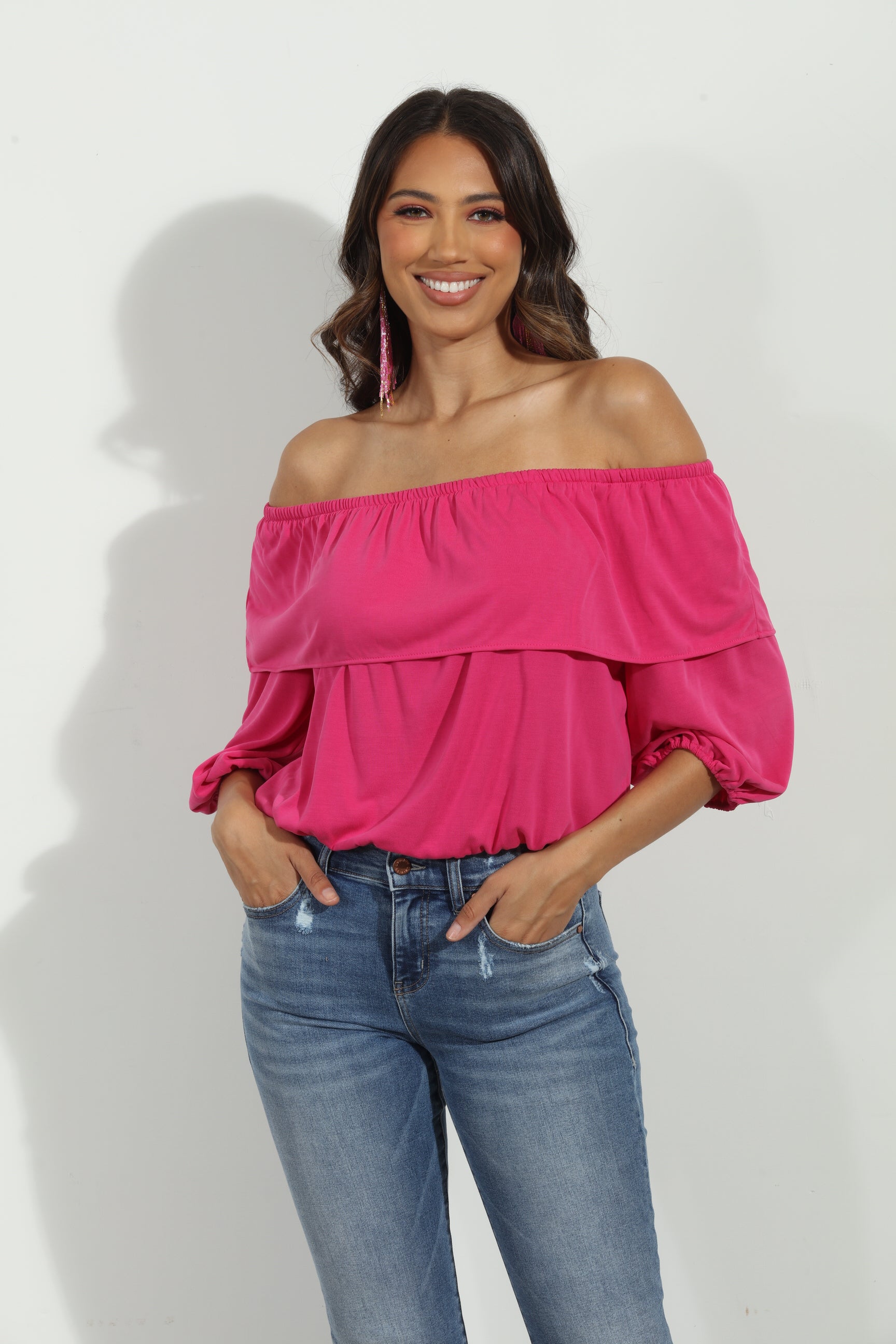 Magenta Cupro OTS Ruffle Top