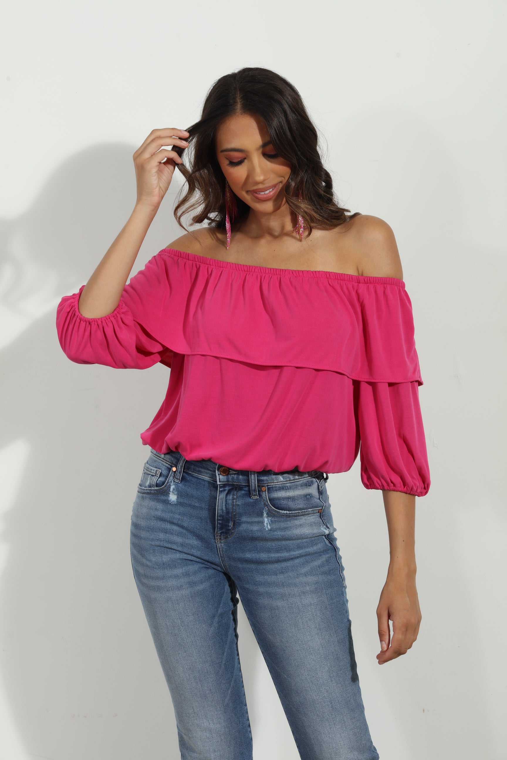 Magenta Cupro OTS Ruffle Top