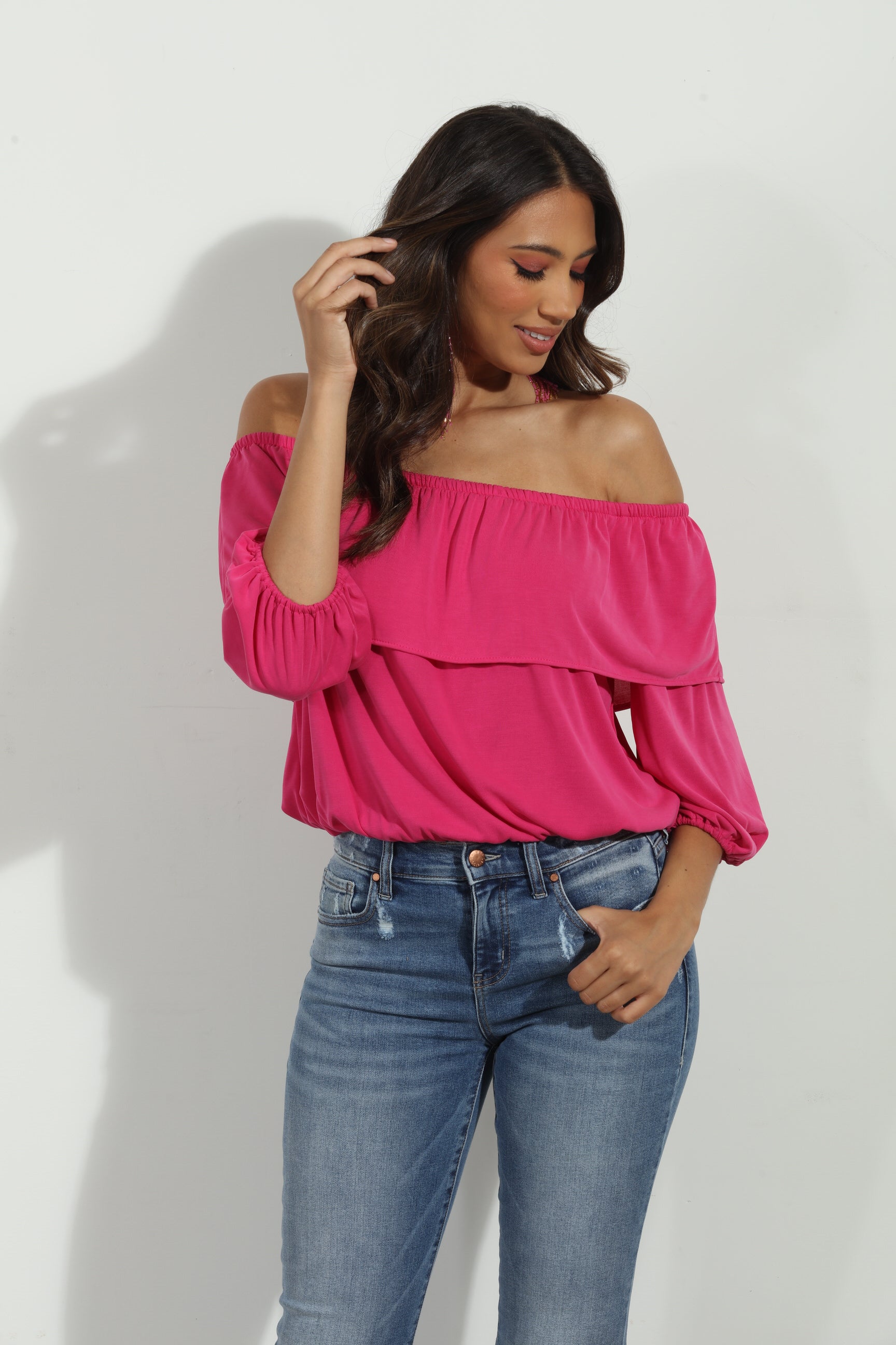 Magenta Cupro OTS Ruffle Top