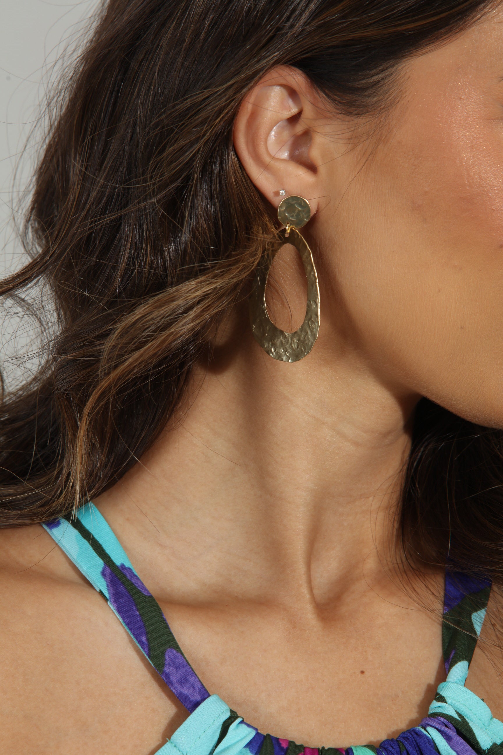 Gold Hammered Geo Dangle Earrings