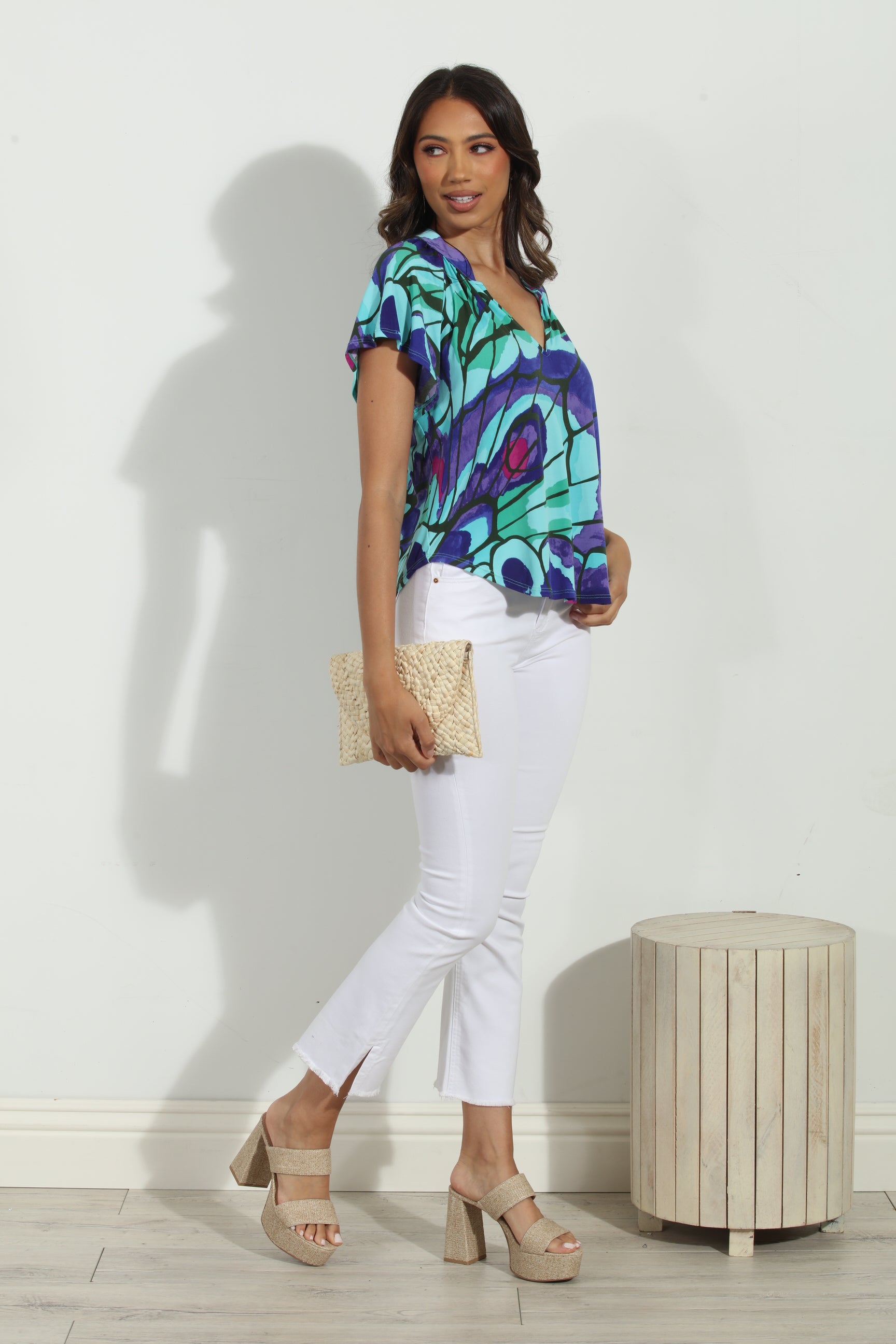Lilah Short Sleeve Stretch Split Neck Top