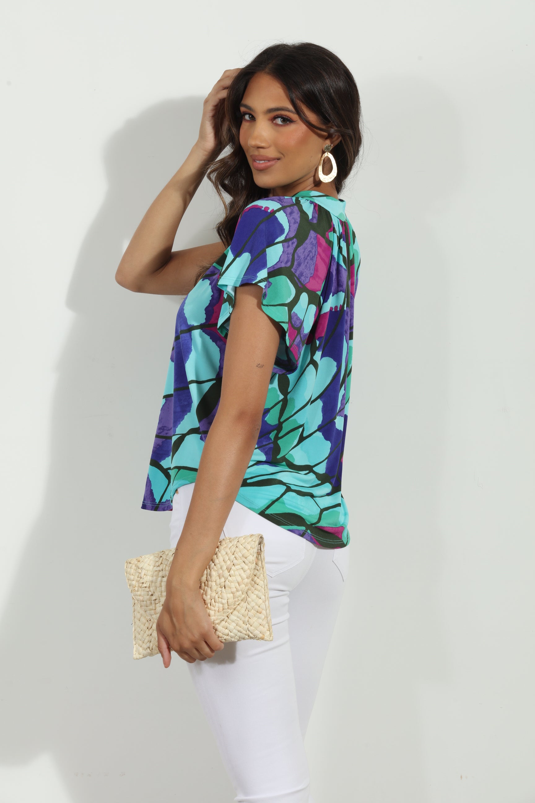 Lilah Short Sleeve Stretch Split Neck Top