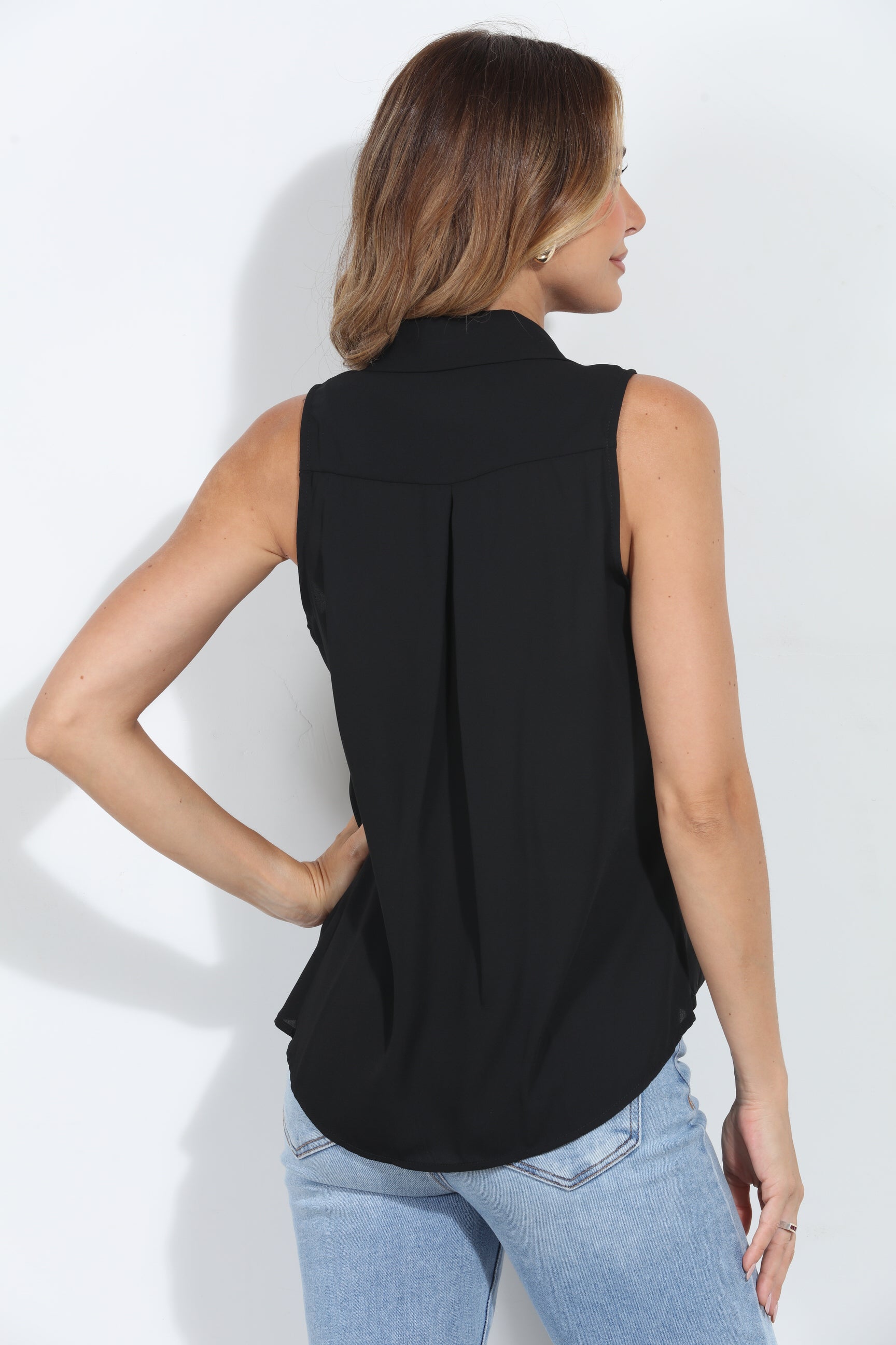 Onyx Sleeveless Surplice Collar Top-BEST SELLER