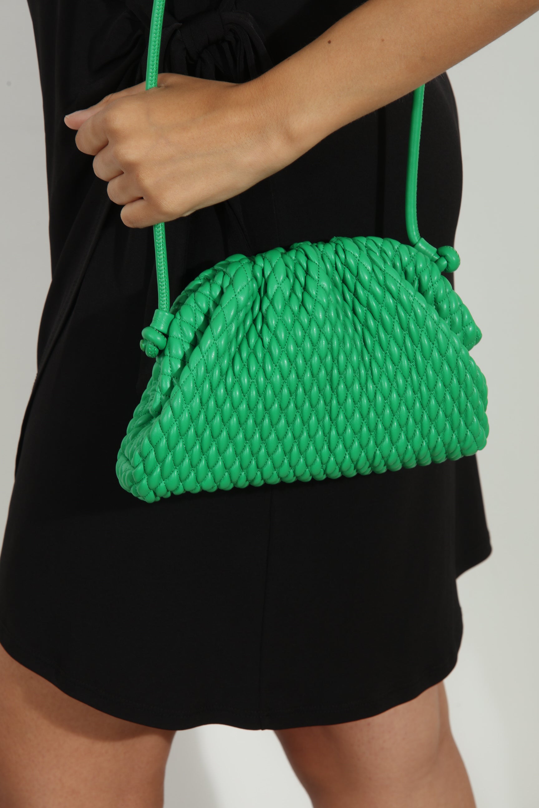 Kelly Green Woven Faux Leather Purse