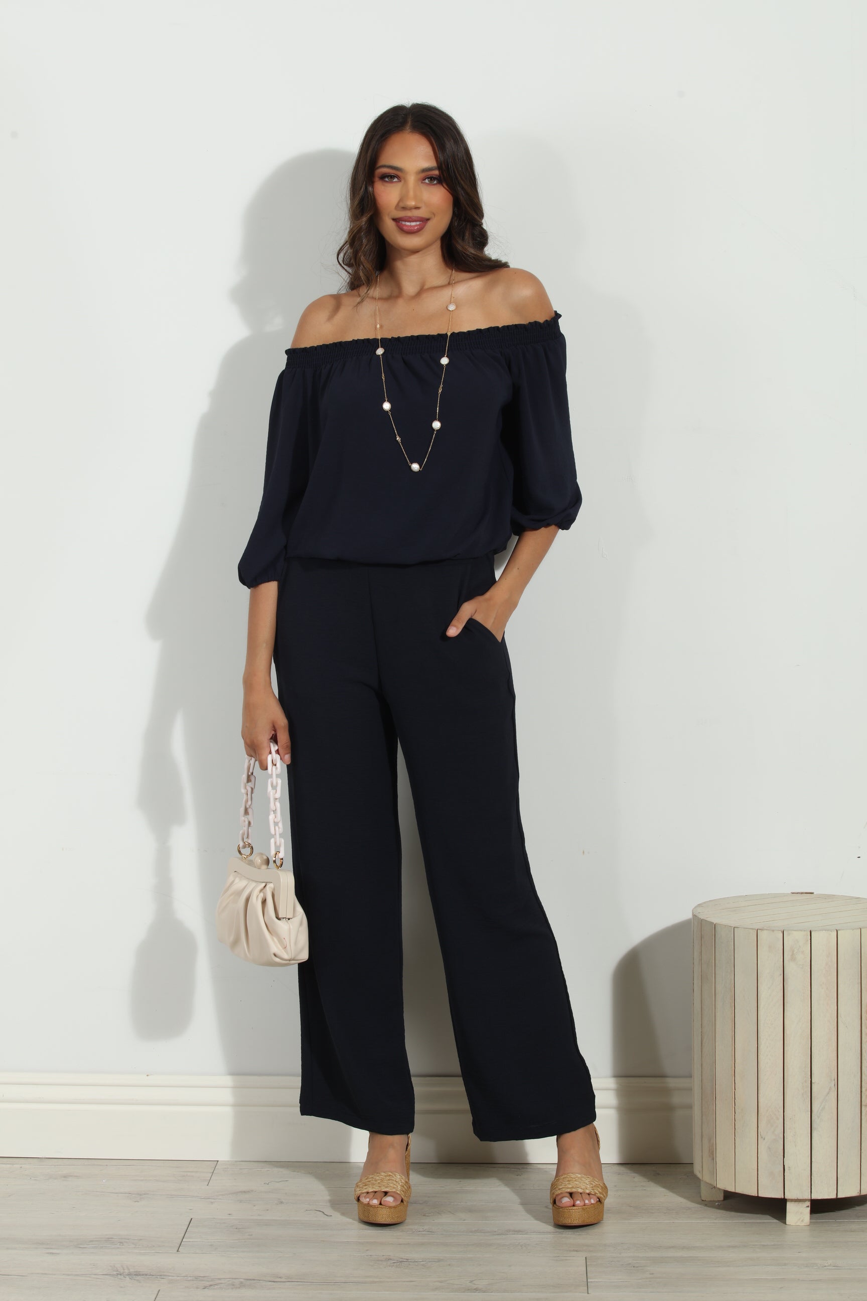 Navy Airflow Smocked OTS Top