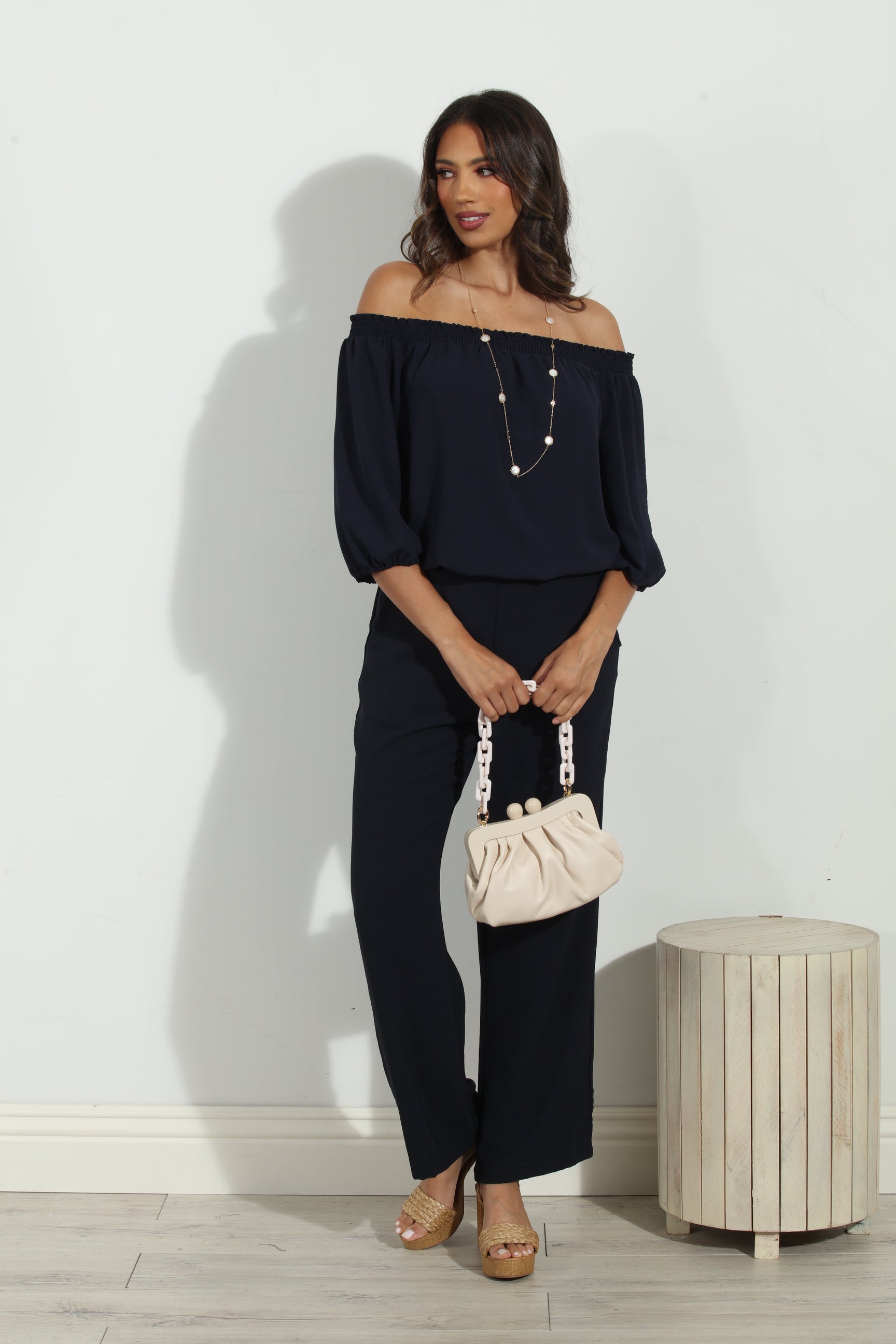 Navy Airflow Smocked OTS Top