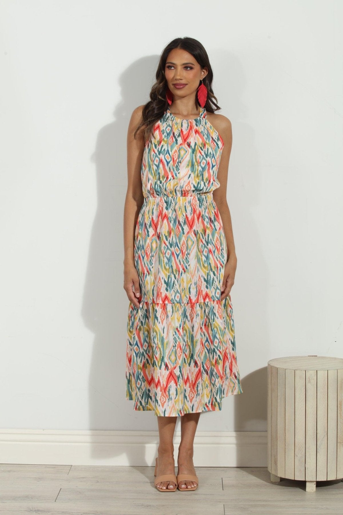 Cynda Poplin Halter Midi Dress-FINAL SALE