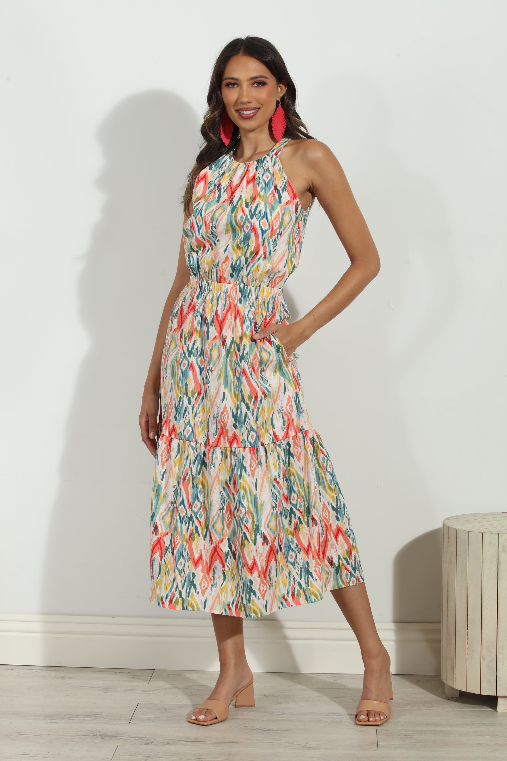 Cynda Poplin Halter Midi Dress