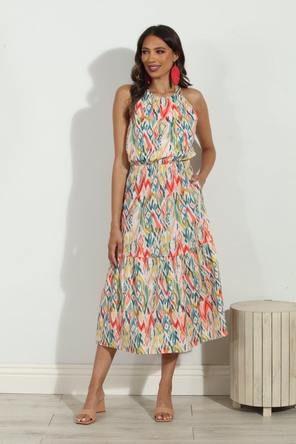 Cynda Poplin Halter Midi Dress-FINAL SALE