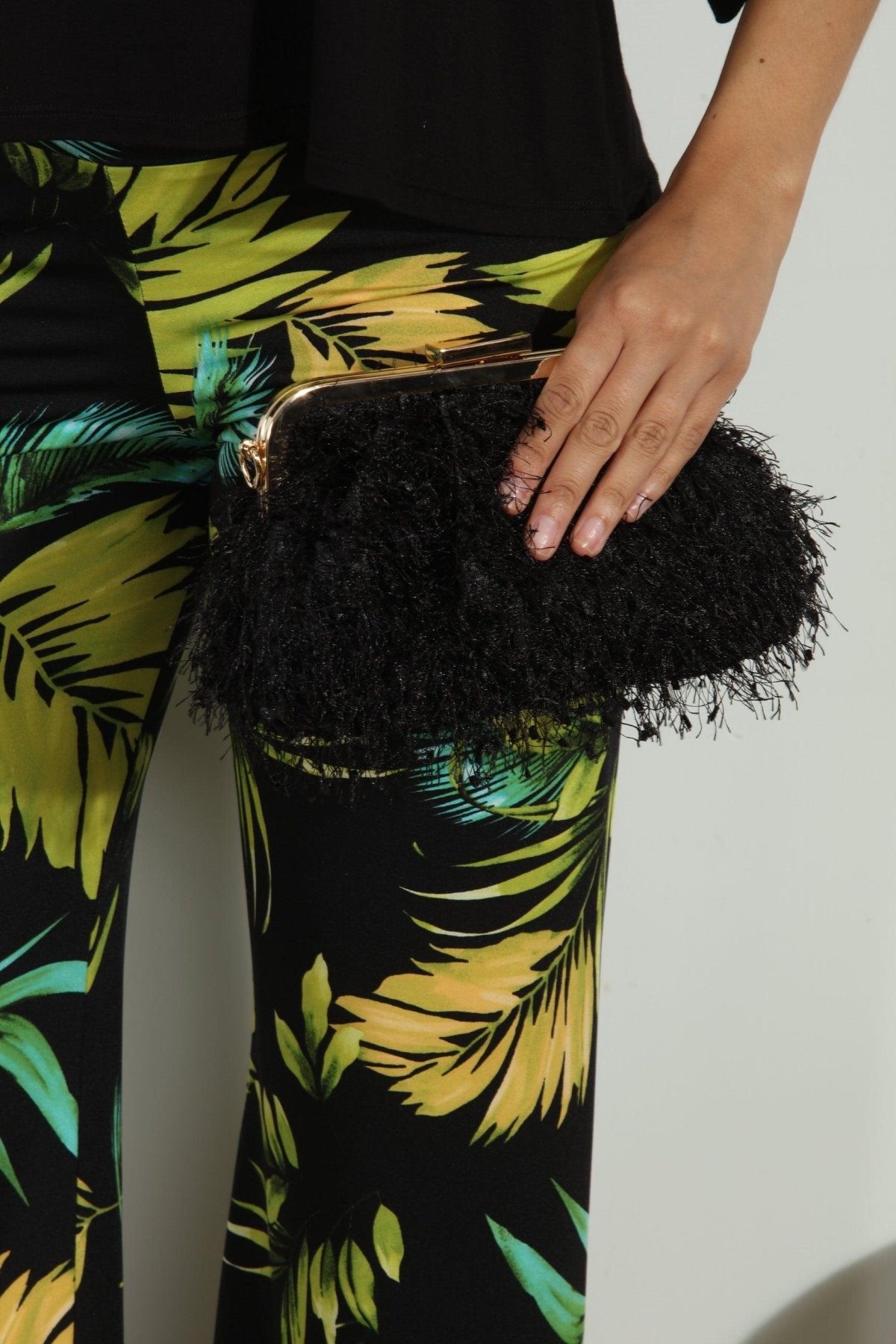 Black Faux Feather Pouch Clutch - FINAL SALE