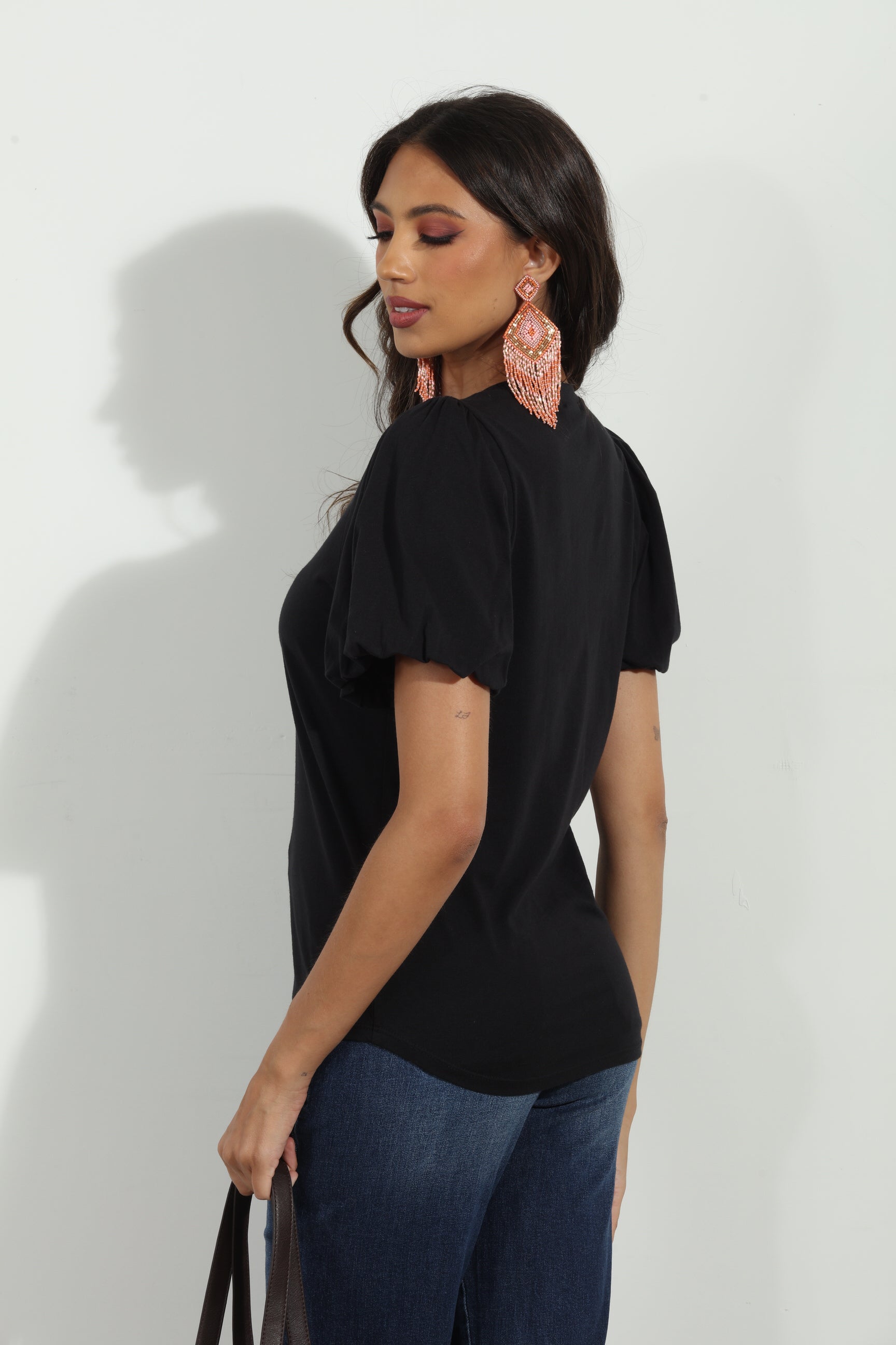 Black Puff Sleeve Tee-New Color
