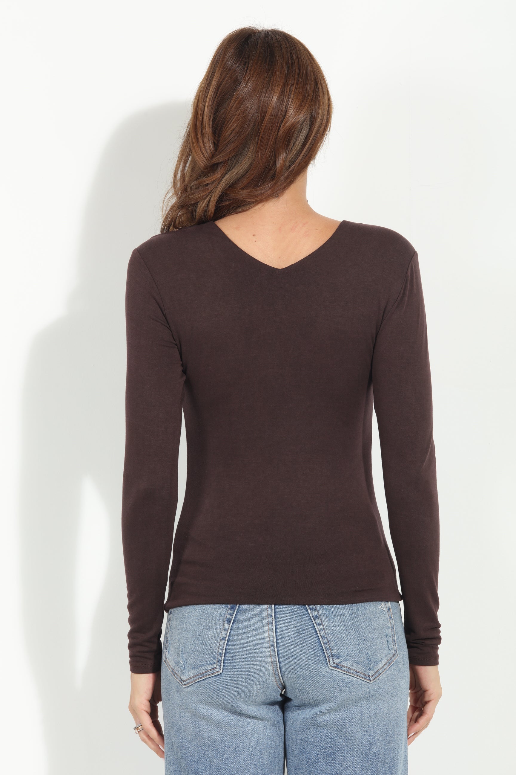 Brown Lined V-Neck Top-BEST SELLER