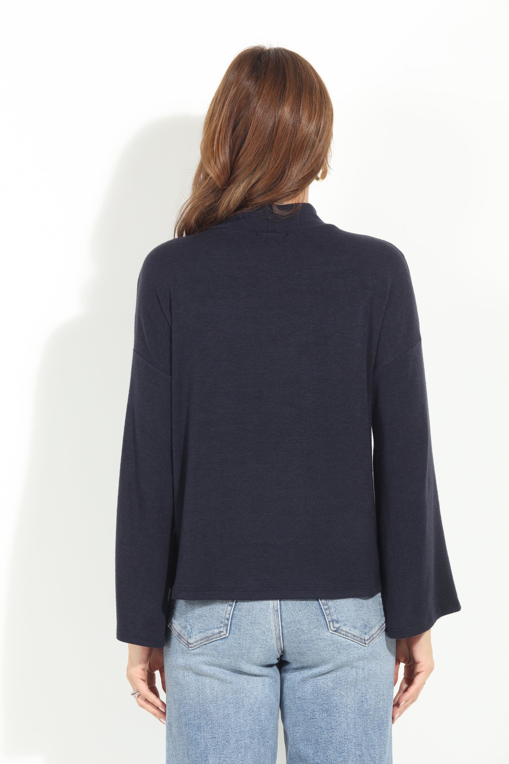 Navy Cashmere Mock Neck Knit Top