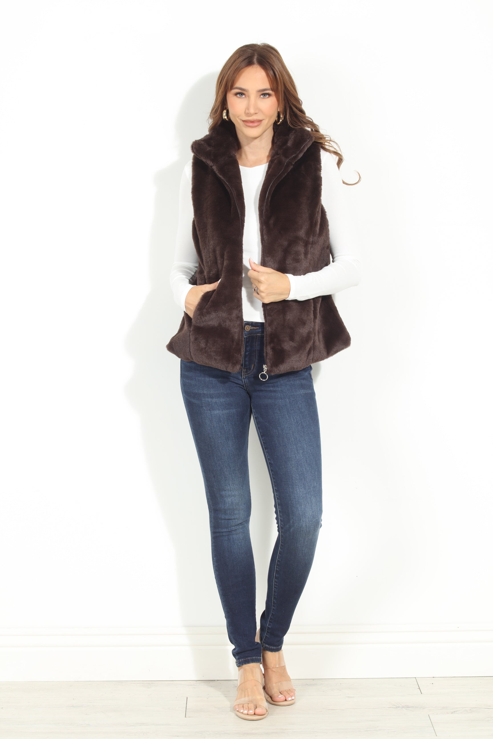 Dark Brown Faux Fur Vest