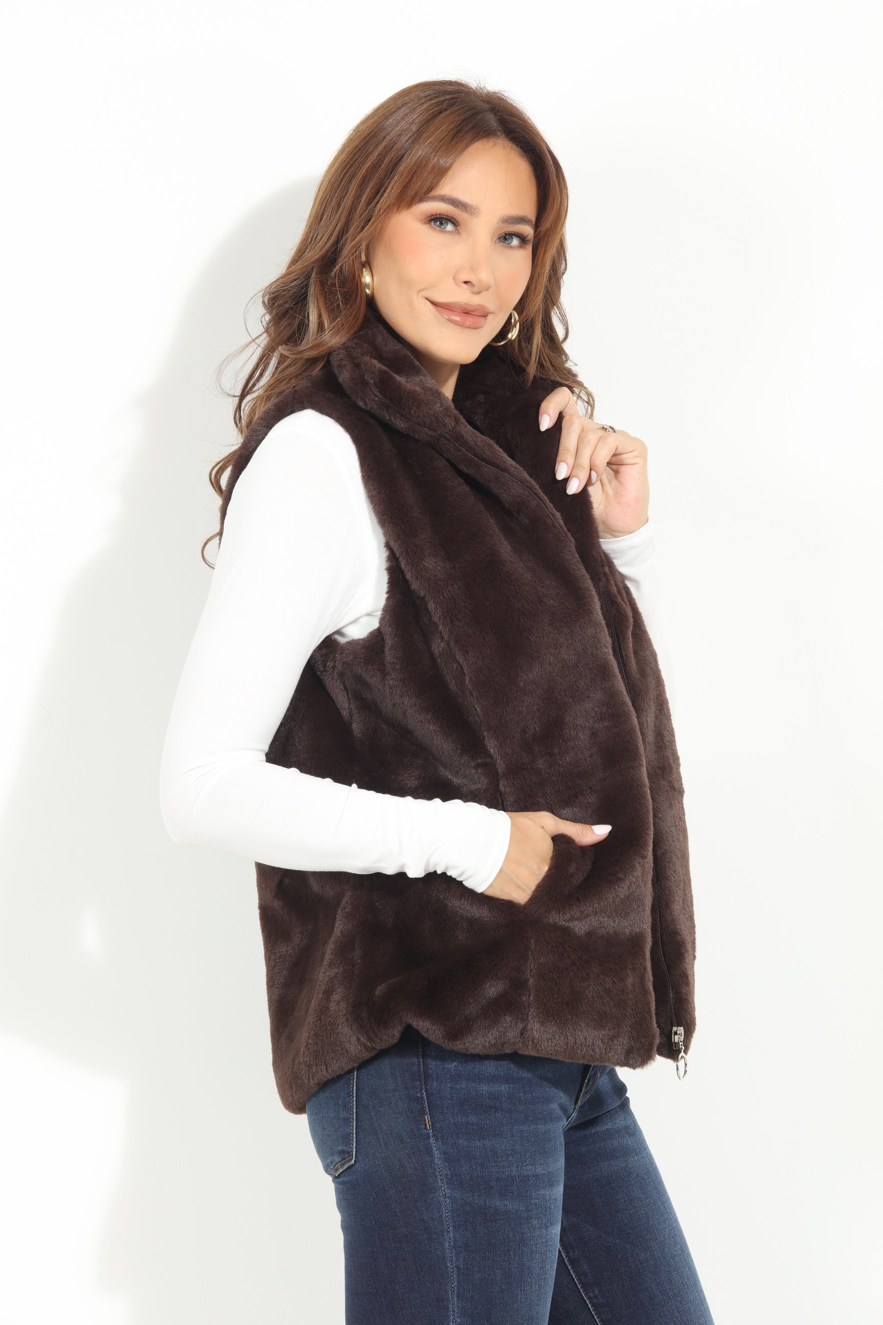 Dark Brown Faux Fur Vest