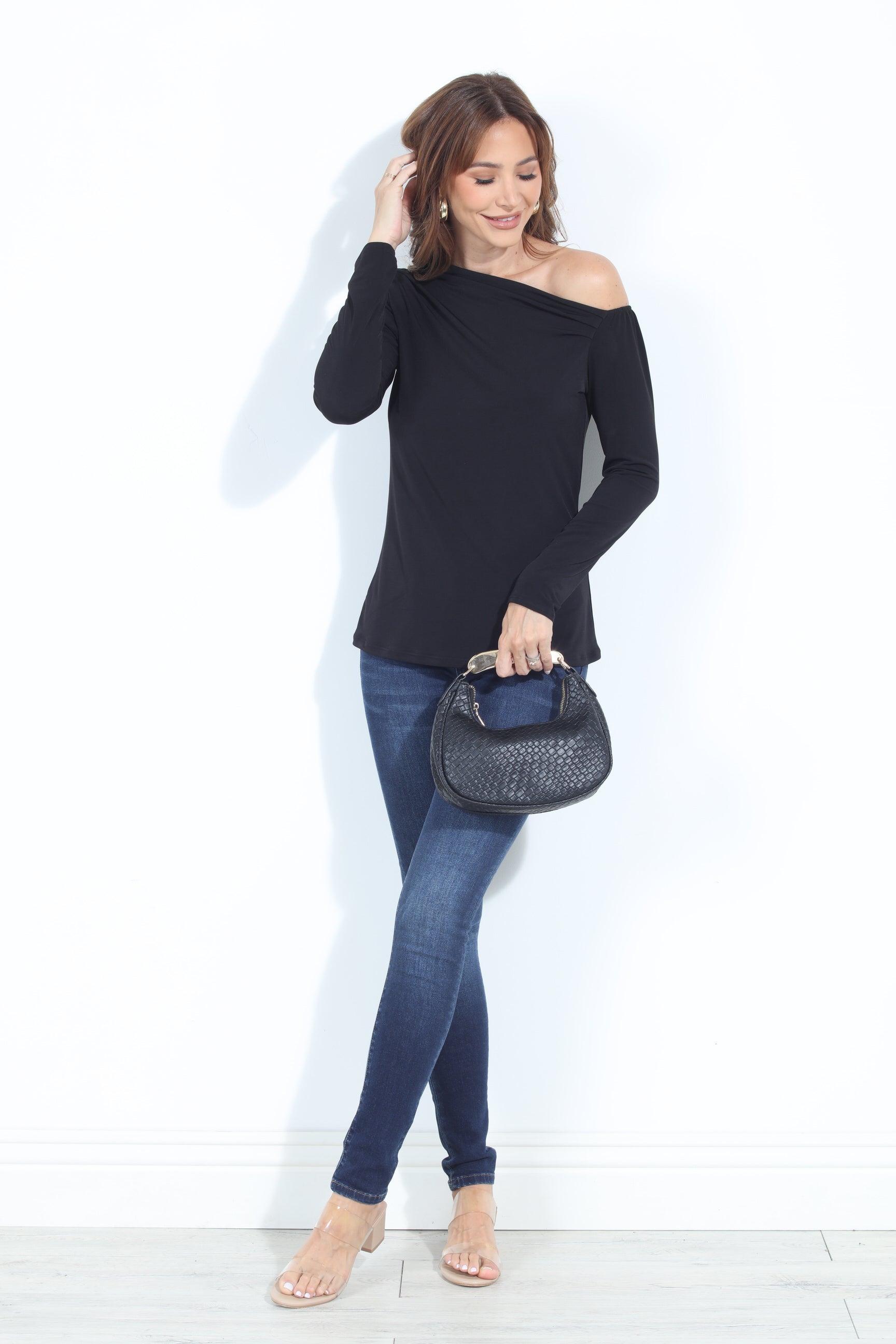 Black Asymmetrical Long Sleeve Top-BEST SELLER