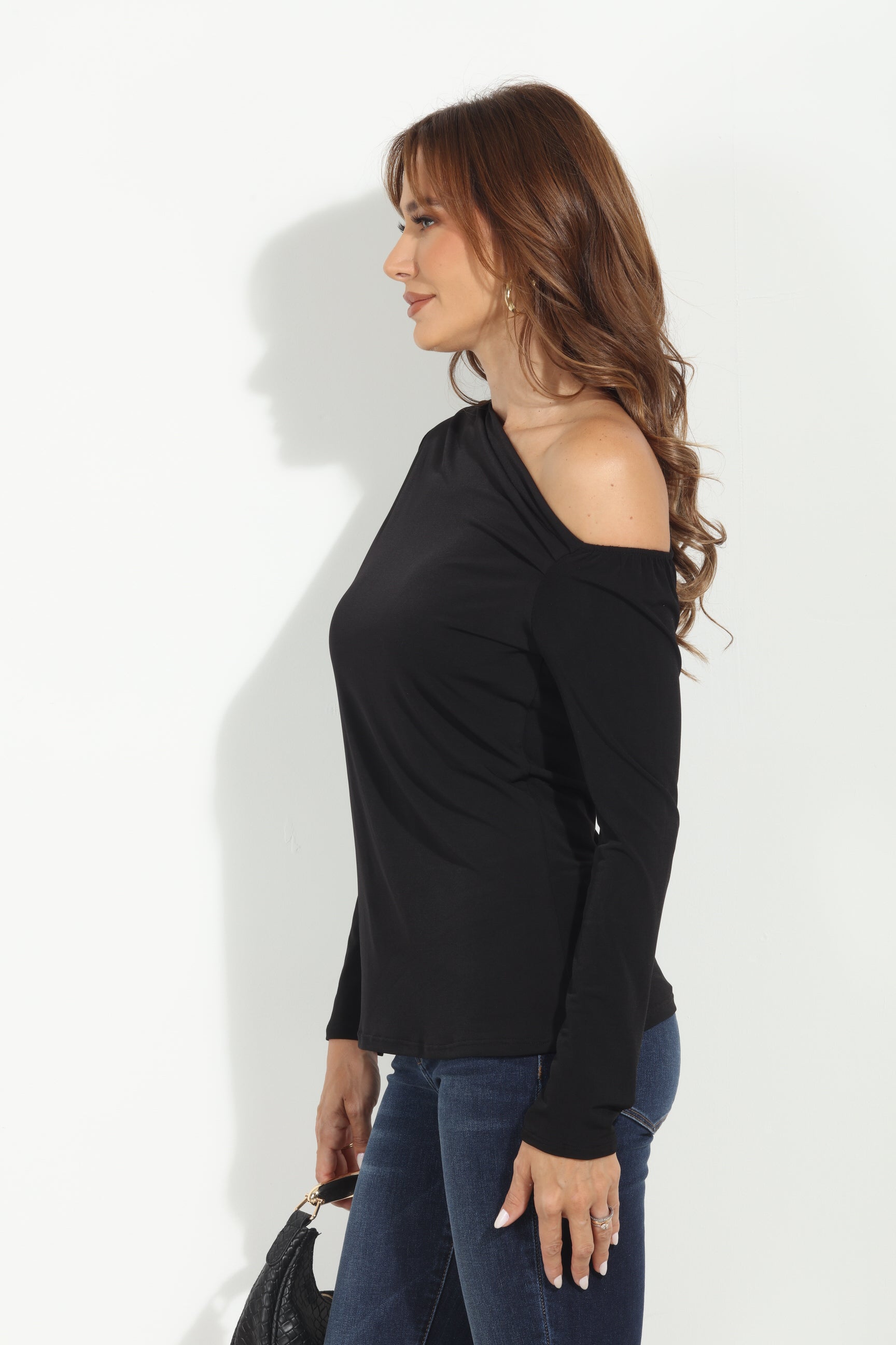 Black Asymmetrical Long Sleeve Top-BEST SELLER