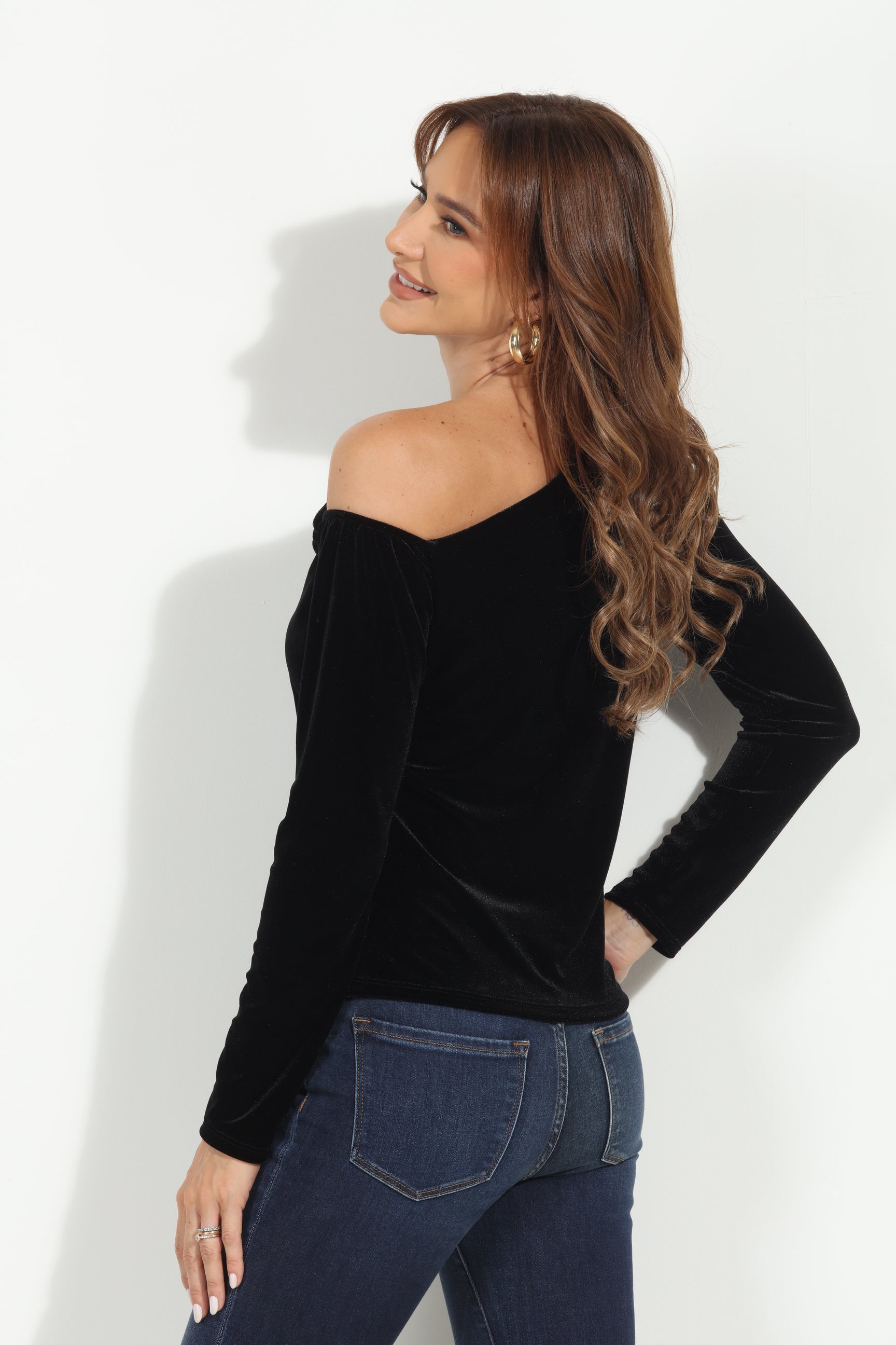 Black Velvet Asymmetrical Long Sleeve Top-BEST SELLER