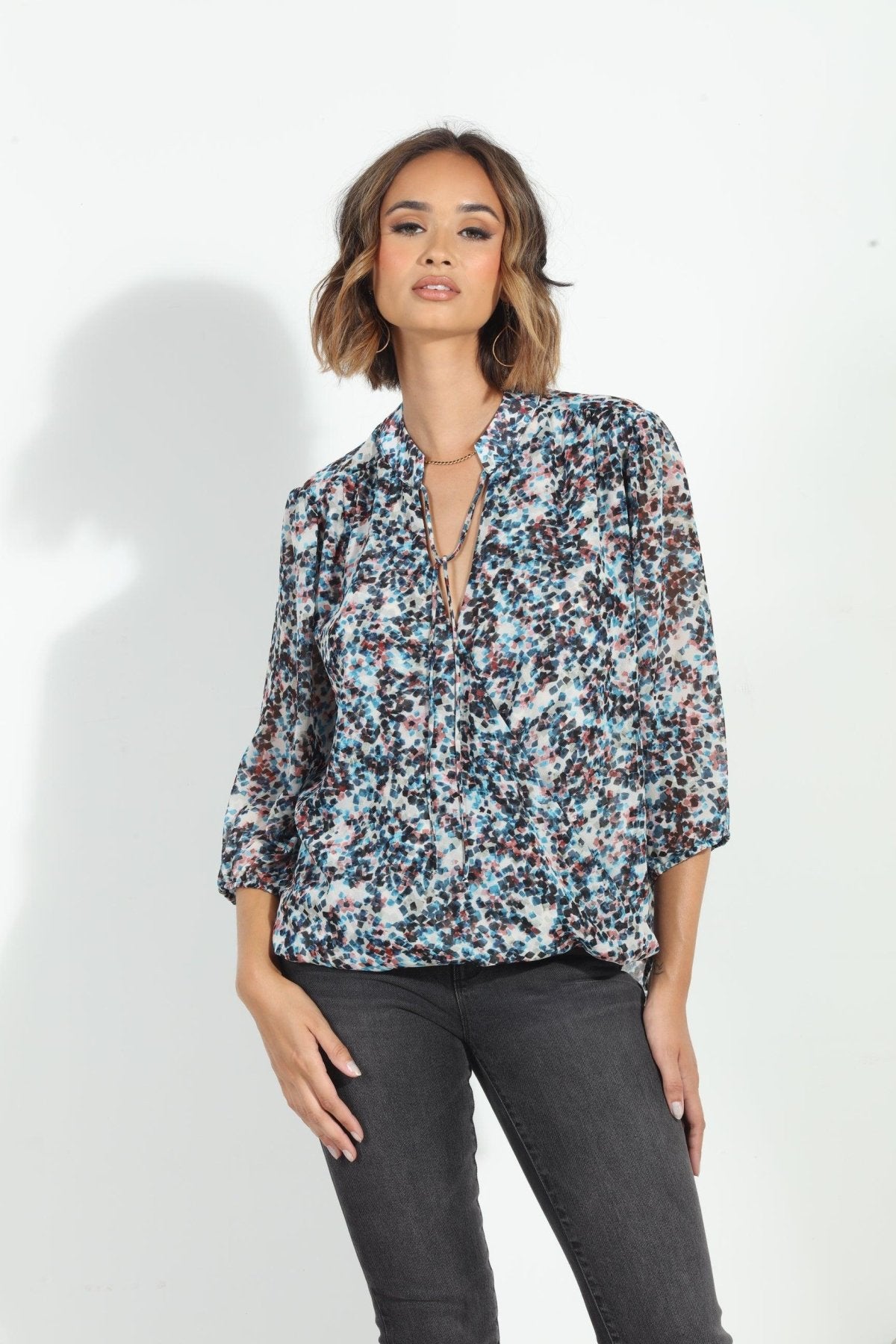 Lucila 3/4 Sleeve Surplice Blouse-FINAL SALE