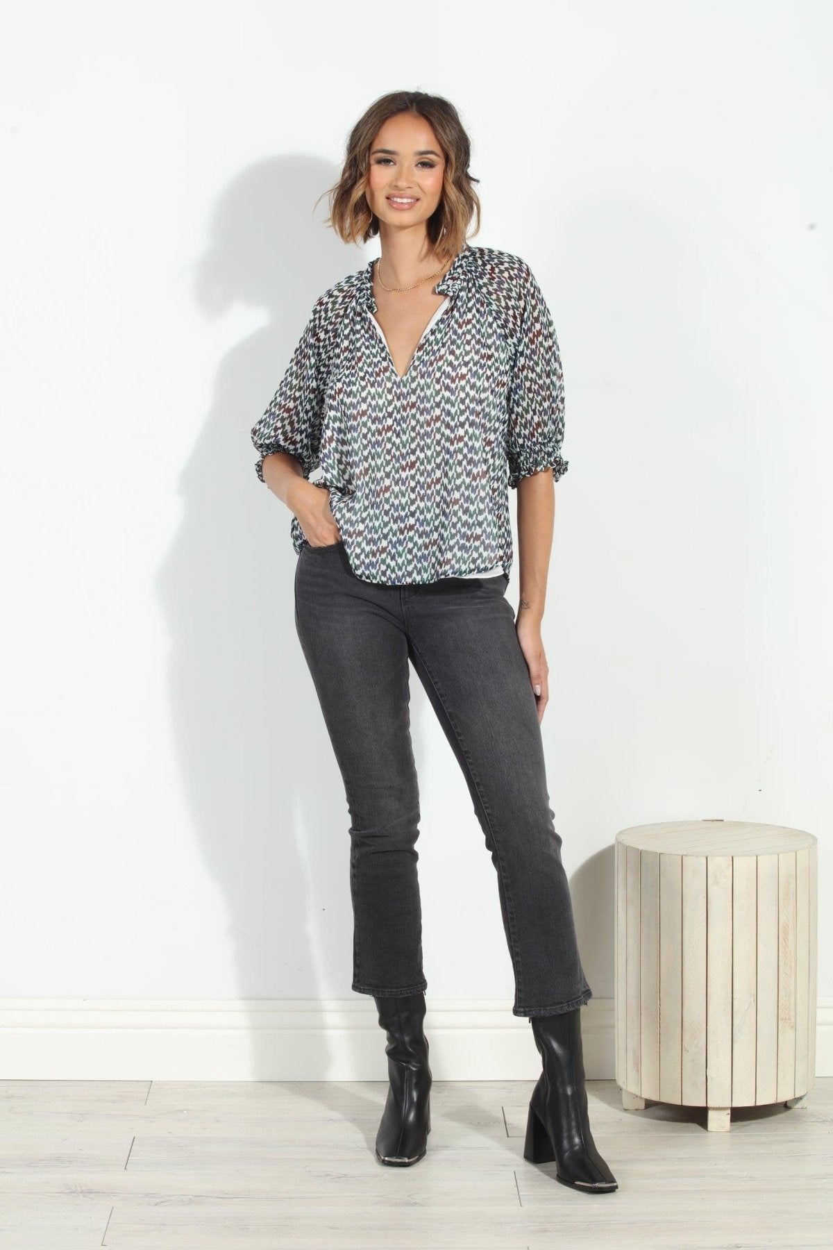 Prago Split Neck Blouse-FINAL SALE