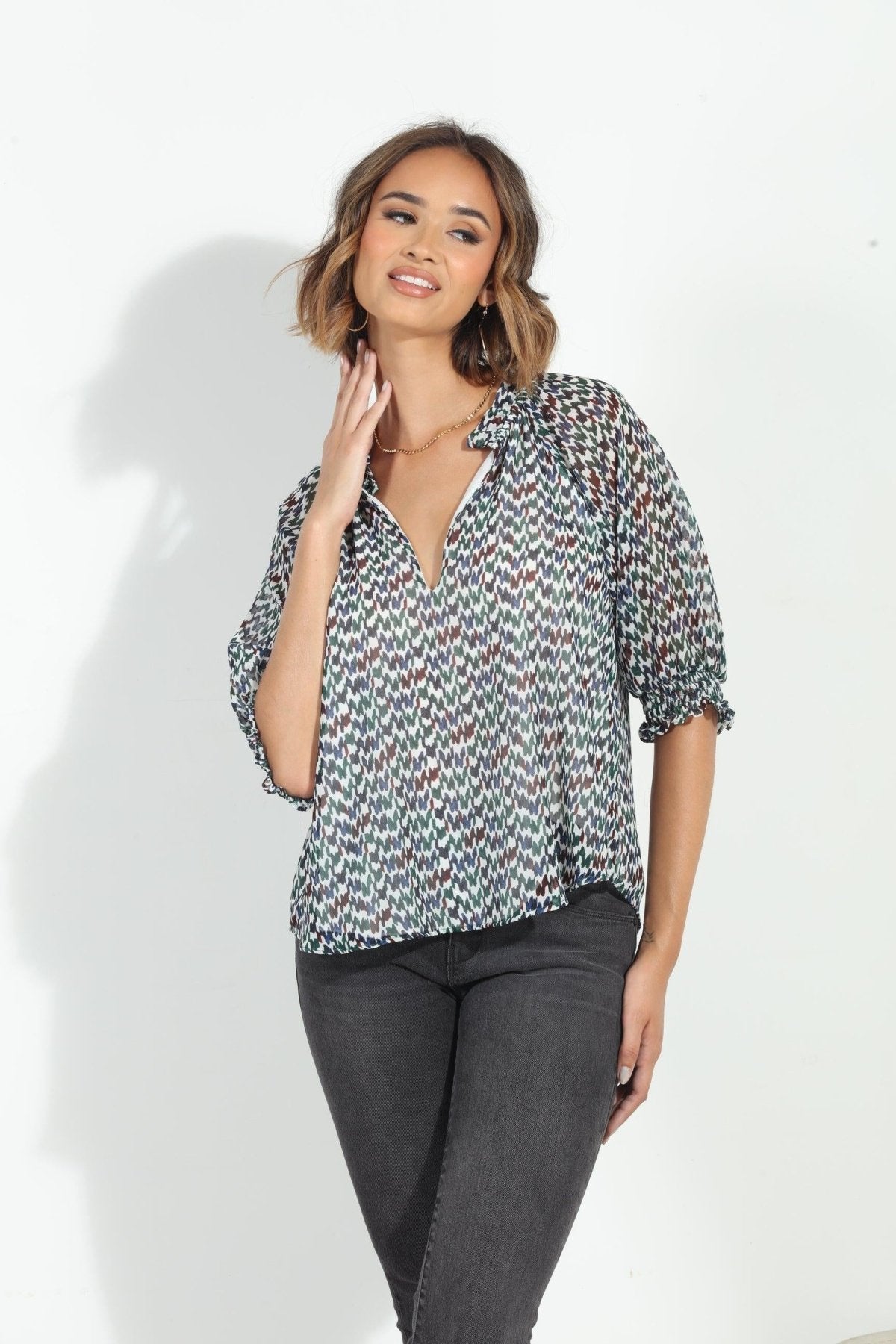 Prago Split Neck Blouse-FINAL SALE