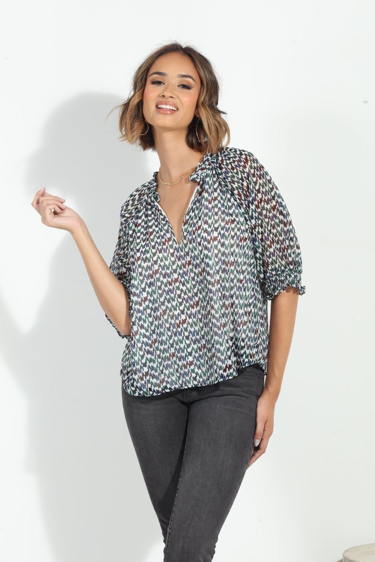 Prago Split Neck Blouse-FINAL SALE