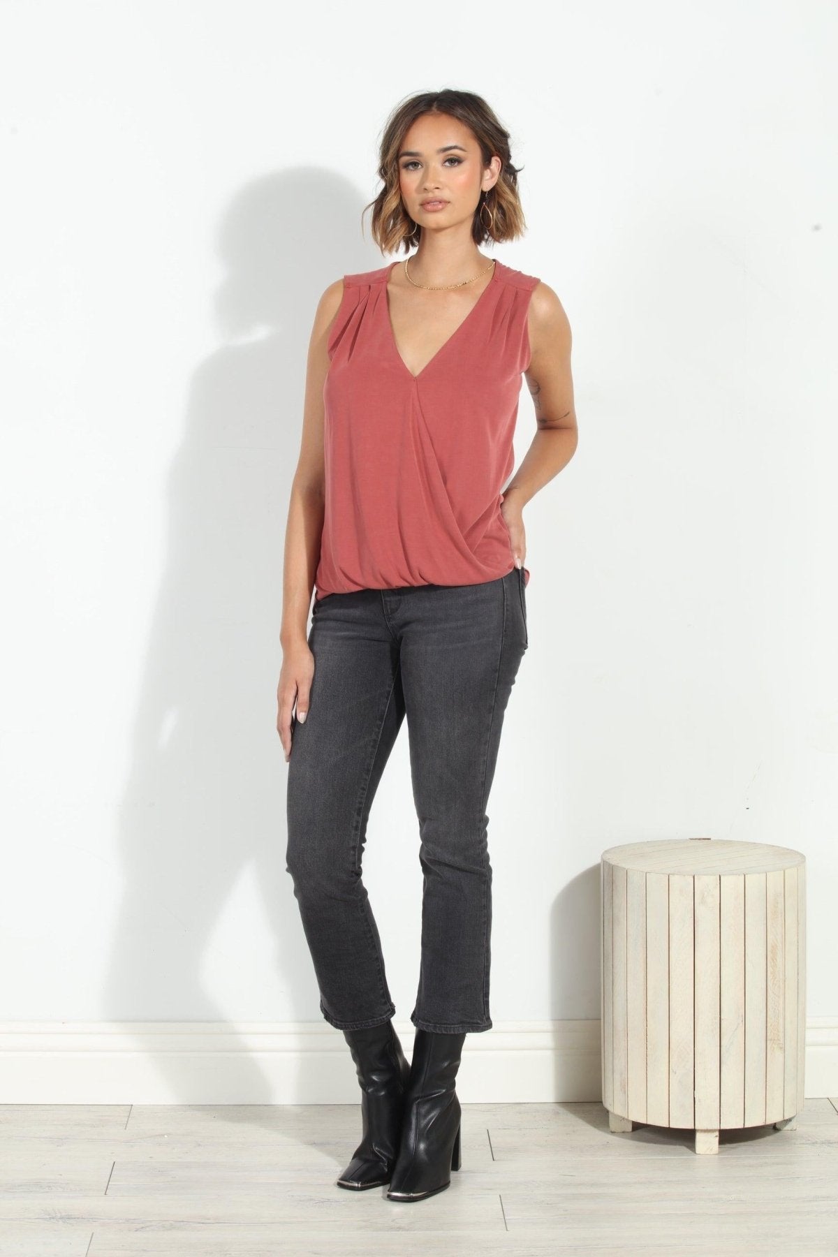 The Everyday Cupro Surplice Tank - Sangria